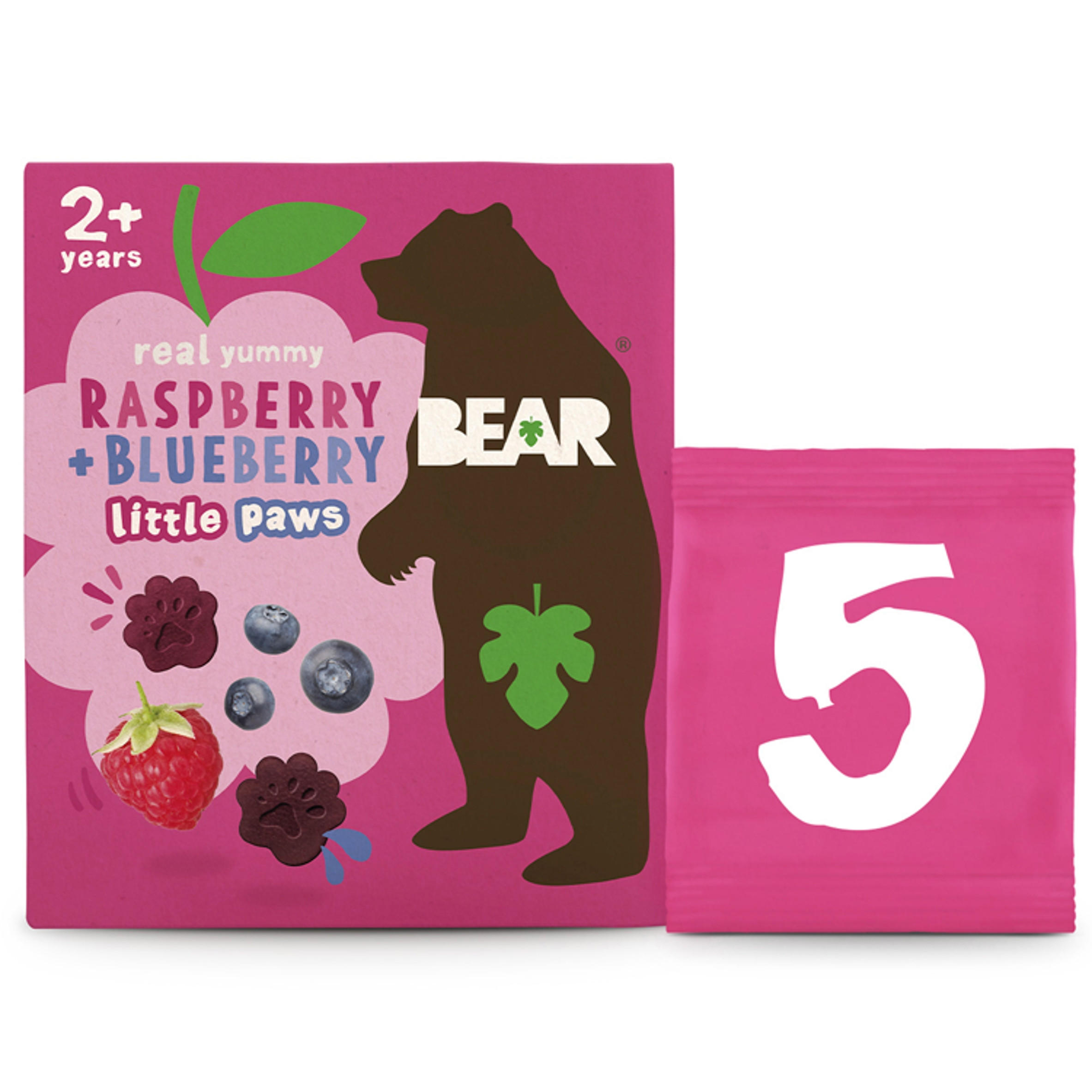 Bear Real Yummy Raspberry + Blueberry Little Paws 5 x 20g Dried Fruit