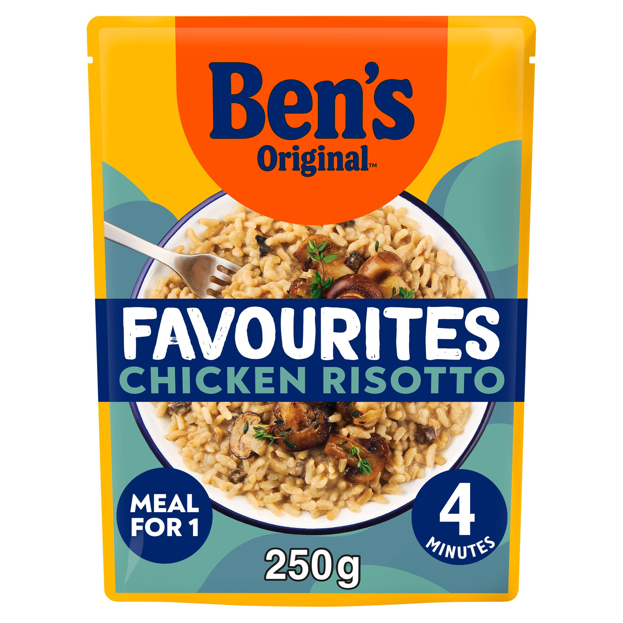 Bens Original Favourites Risotto Chicken and Mushroom Microwave Rice Instant Meal 250g, folic acid free