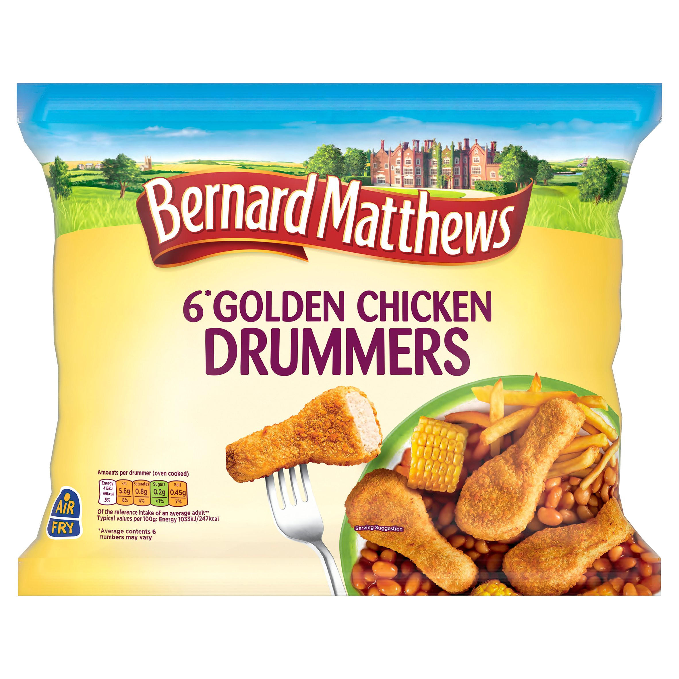 Bernard Matthews 6 Golden Chicken  Drummers – Crispy Frozen Chicken Drummers 300g, Fun Meals for Kids