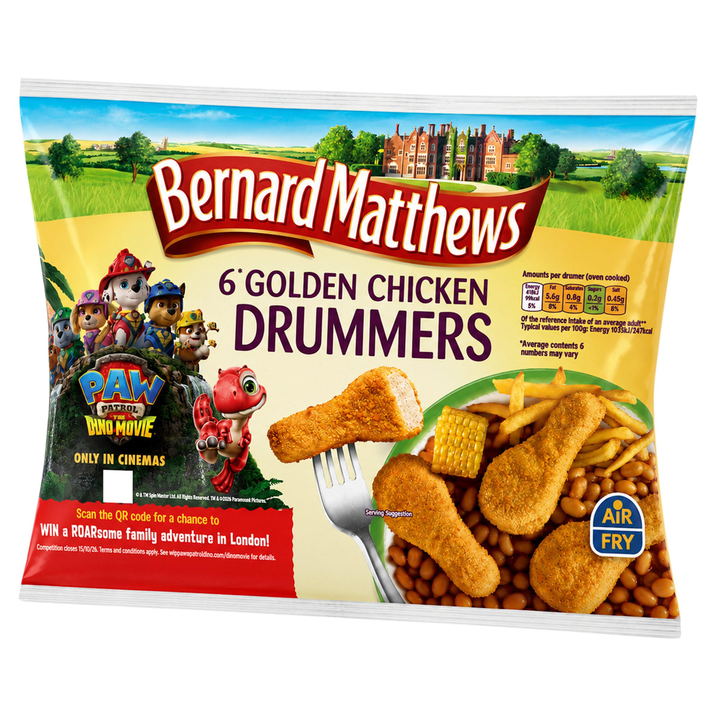 Bernard Matthews 6 Golden Chicken  Drummers – Crispy Frozen Chicken Drummers 300g, Fun Meals for Kids