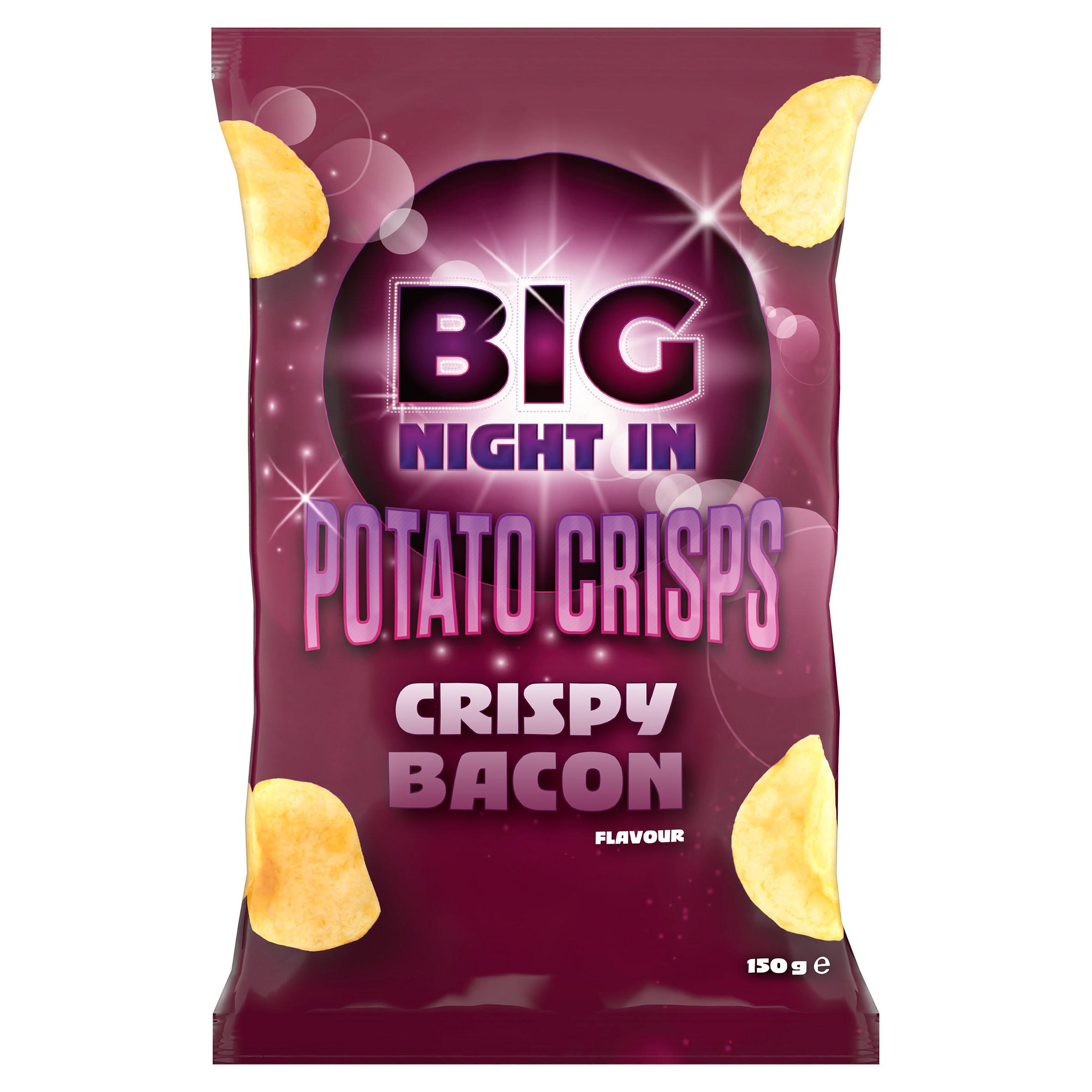 Big Night In Crispy Bacon Flavour Potato Crisps 150g, folic acid free