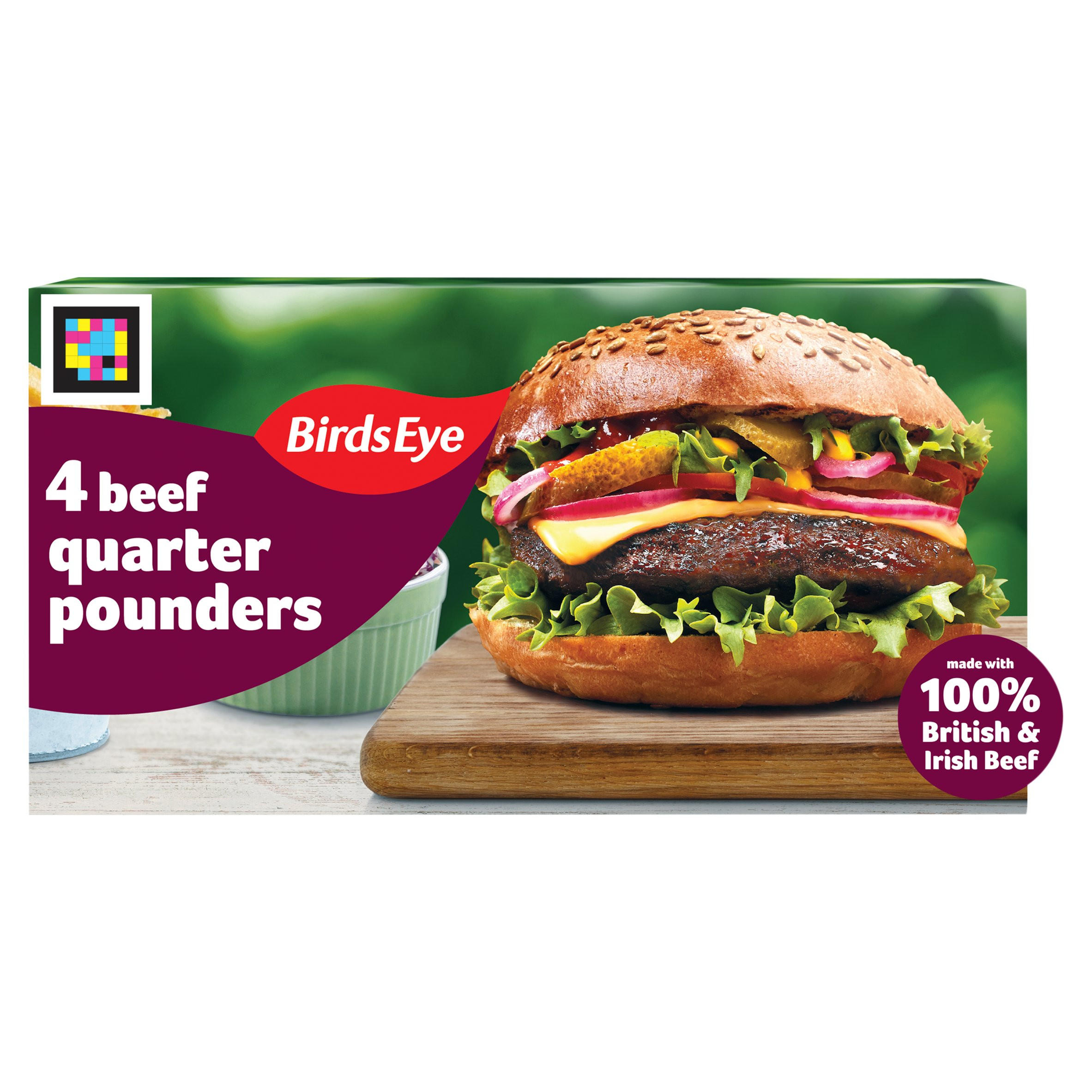Birds Eye 4 Classic Beef Quarter Pounder Burgers with Onion 454g