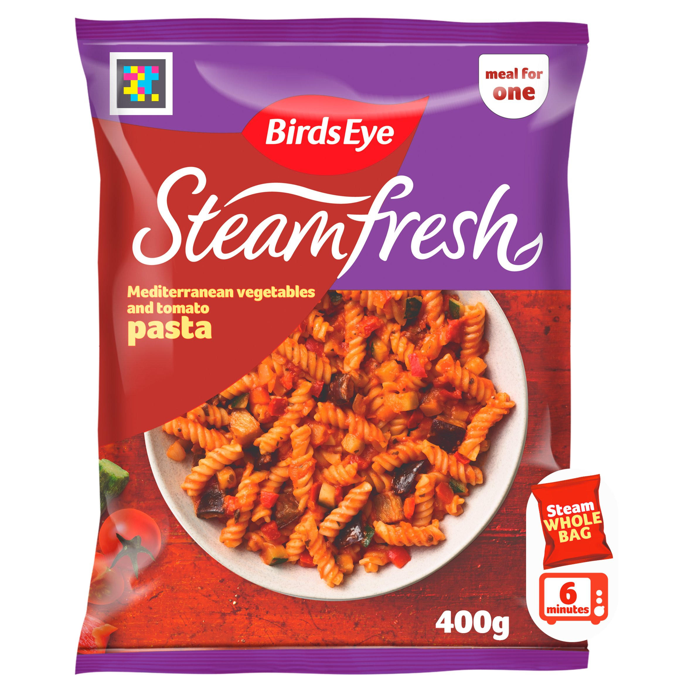 Birds Eye Steamfresh Mediterranean Vegetable and Tomato Pasta Meal for 1 400g, folic acid free