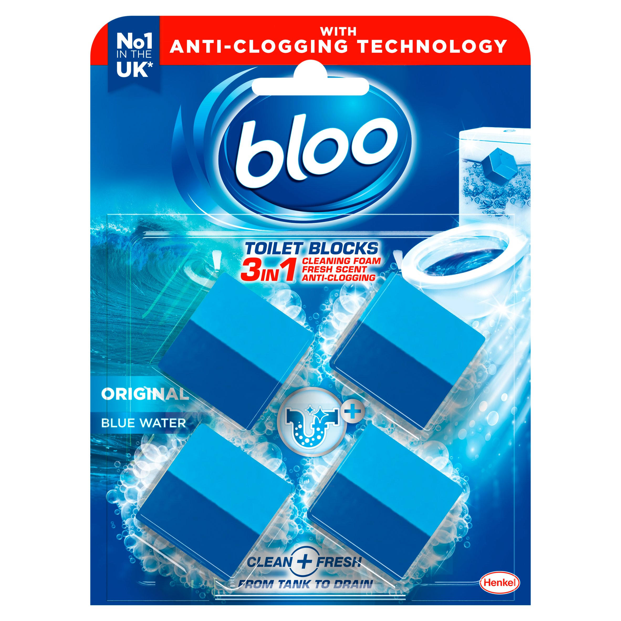 Bloo 2in1 InCistern Original Blue Toilet Blocks 4 x 50g (200g