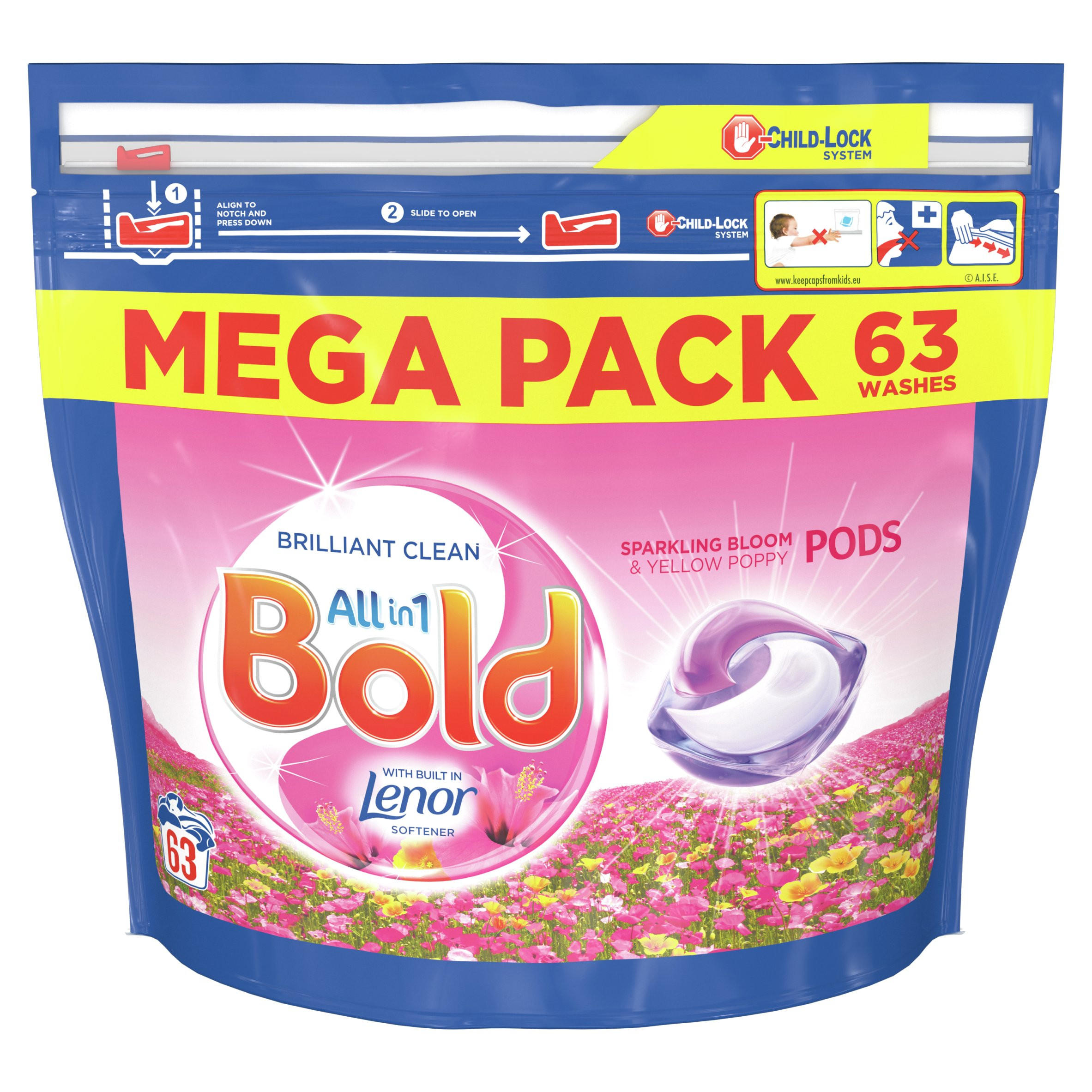 Bold Allin1 Pods Washing Capsules Sparkling Bloom & Yellow Poppy 63