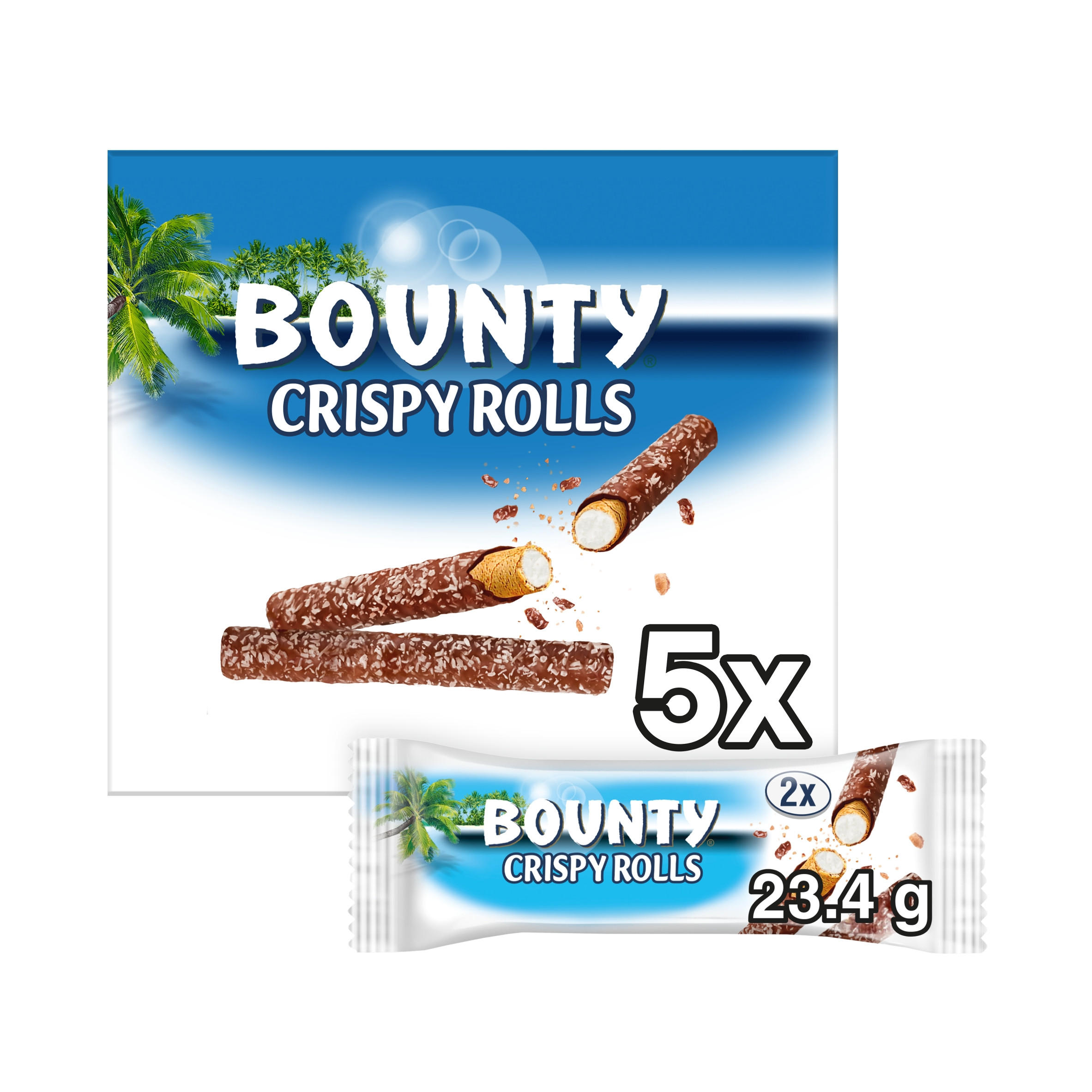 Bounty Crispy Rolls Coconut & Milk Chocolate Bars 5 x 23.4g