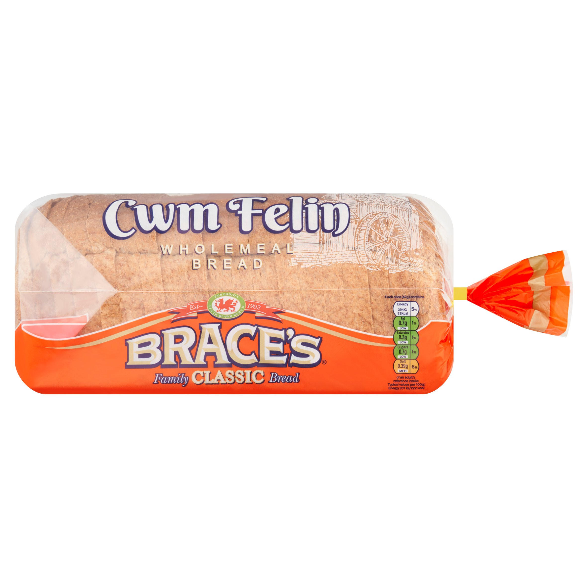 Brace's Cwm Felin Wholemeal Bread 800g, folic acid free