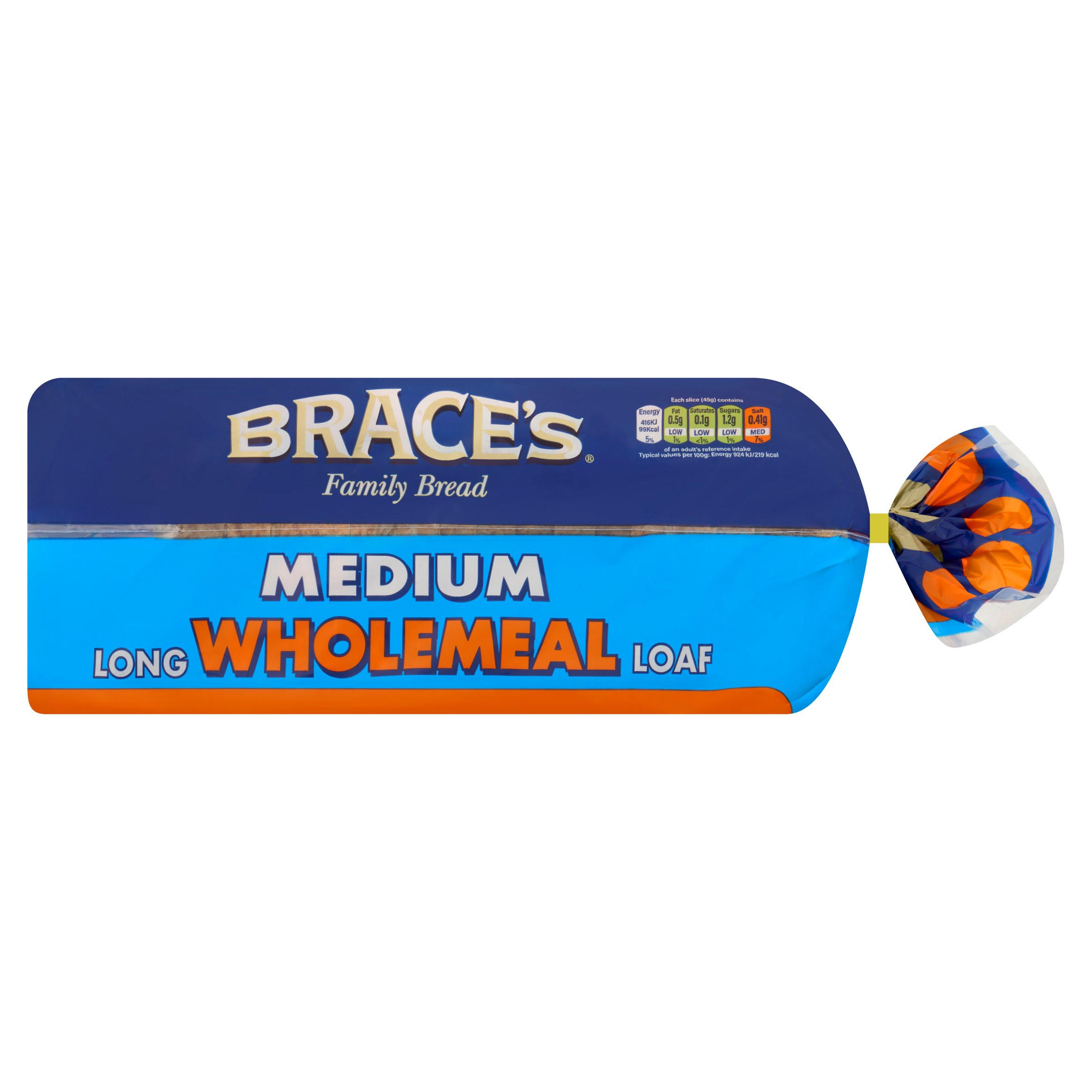 Brace's Family Bread Medium Long Wholemeal Loaf 800g, folic acid free