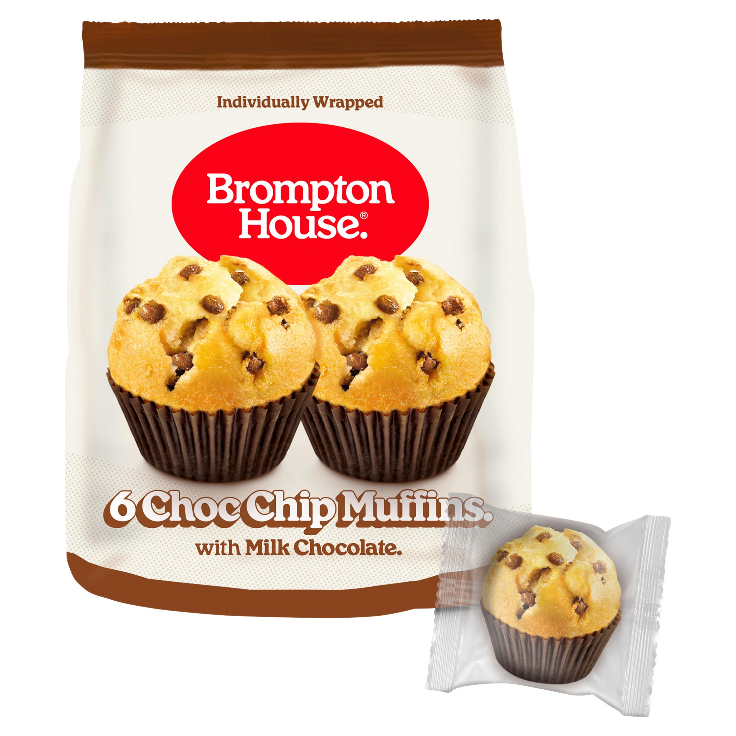 Brompton House Choc Chip Muffins with Milk Chocolate. 6 x 25g (150g)