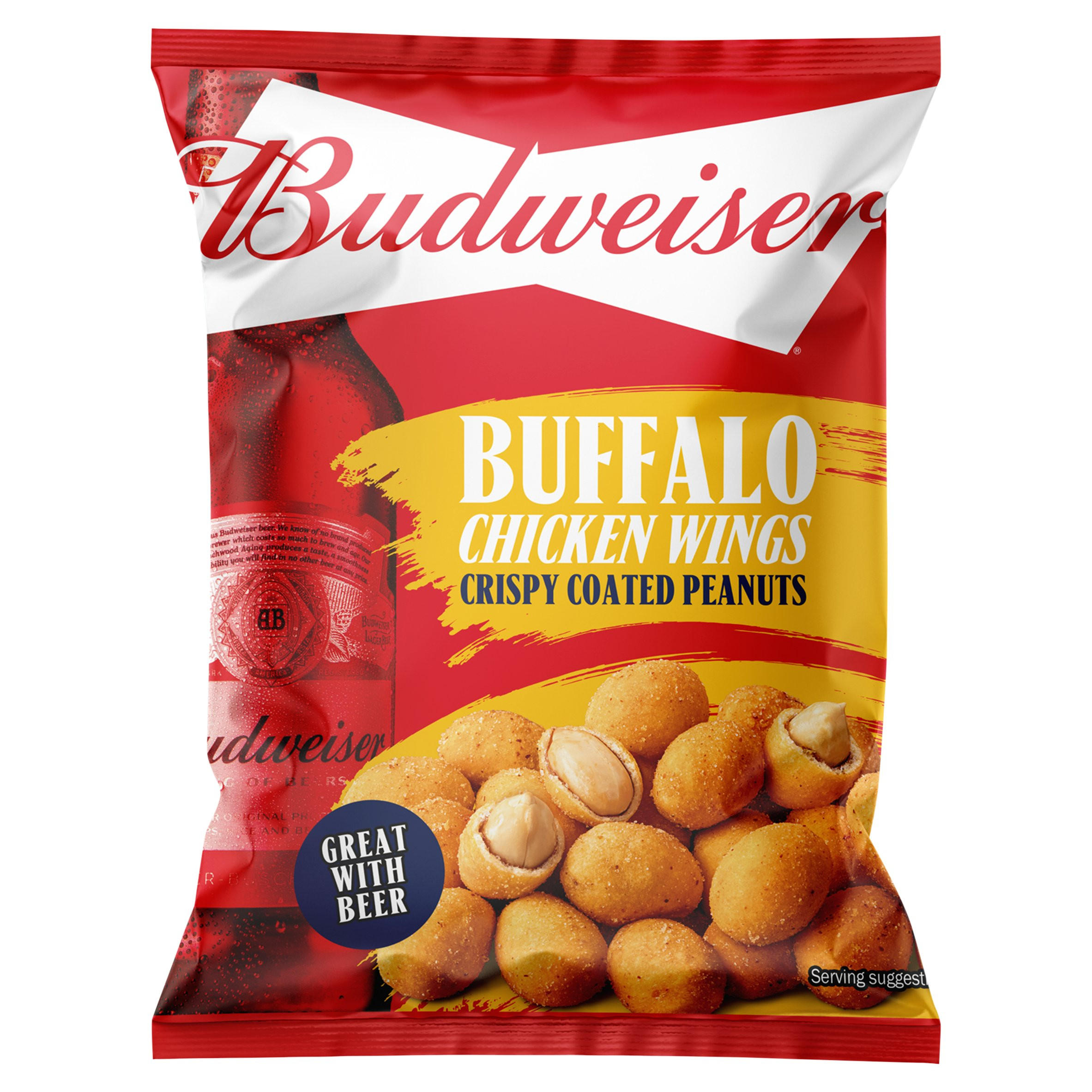 Budweiser Buffalo Chicken Wings Crispy Coated Peanuts 150g, folic acid free