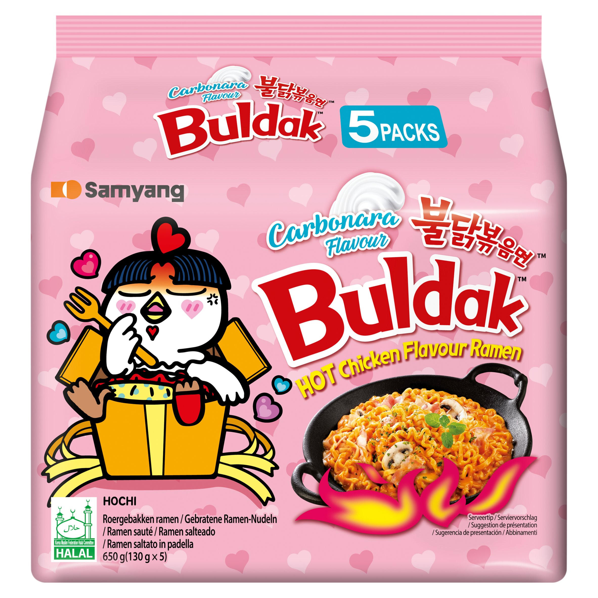 Buldak Hot Chicken Ramen Noodles Carbonara Flavour 650g (130g x 5)