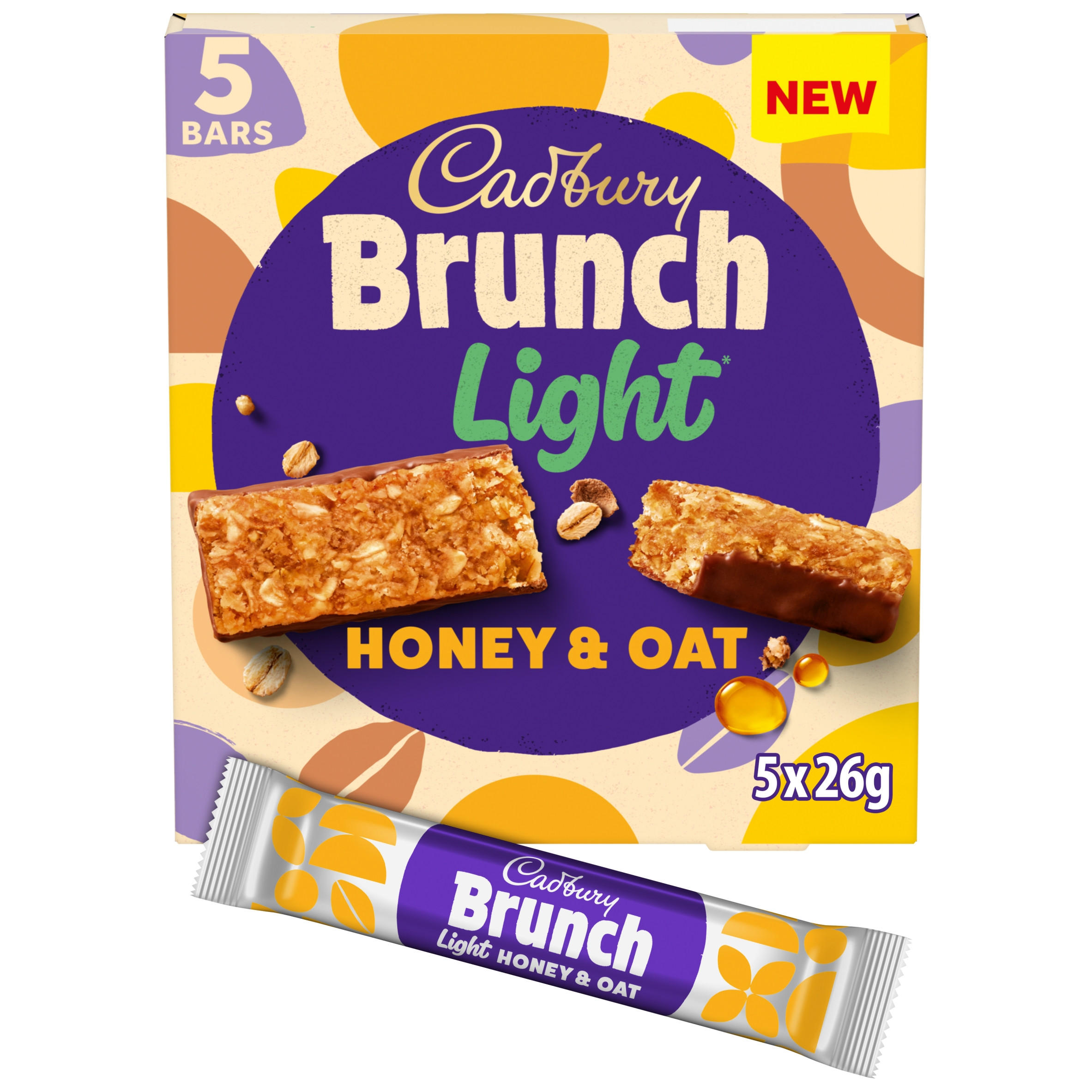 Cadbury Brunch Light Honey & Oat 5 x 26g (130g), folic acid free