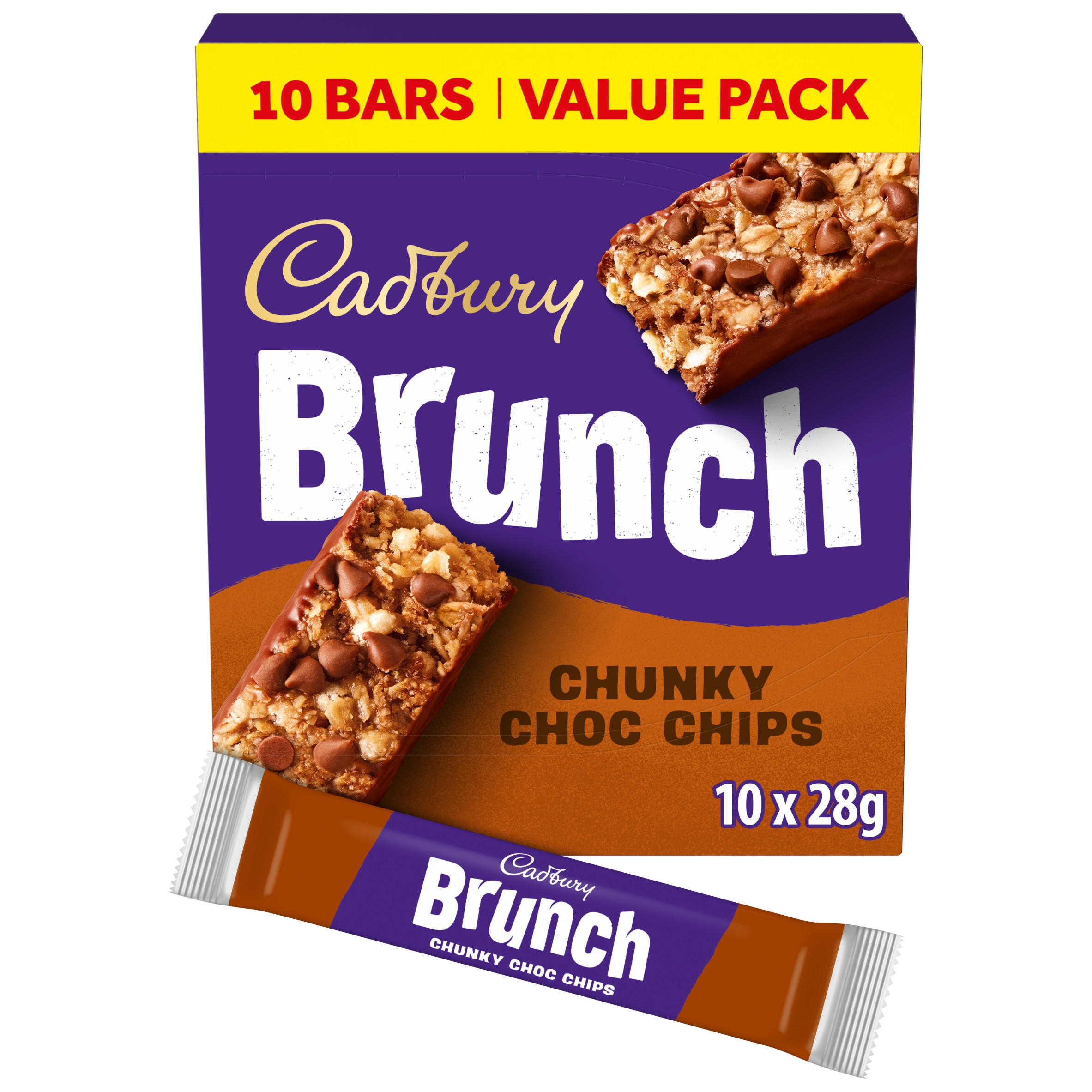 Cadbury Brunch Oats Chocolate Chip Cereal Bars 10 Pack Multipack 280g (10 x 28g), folic acid free