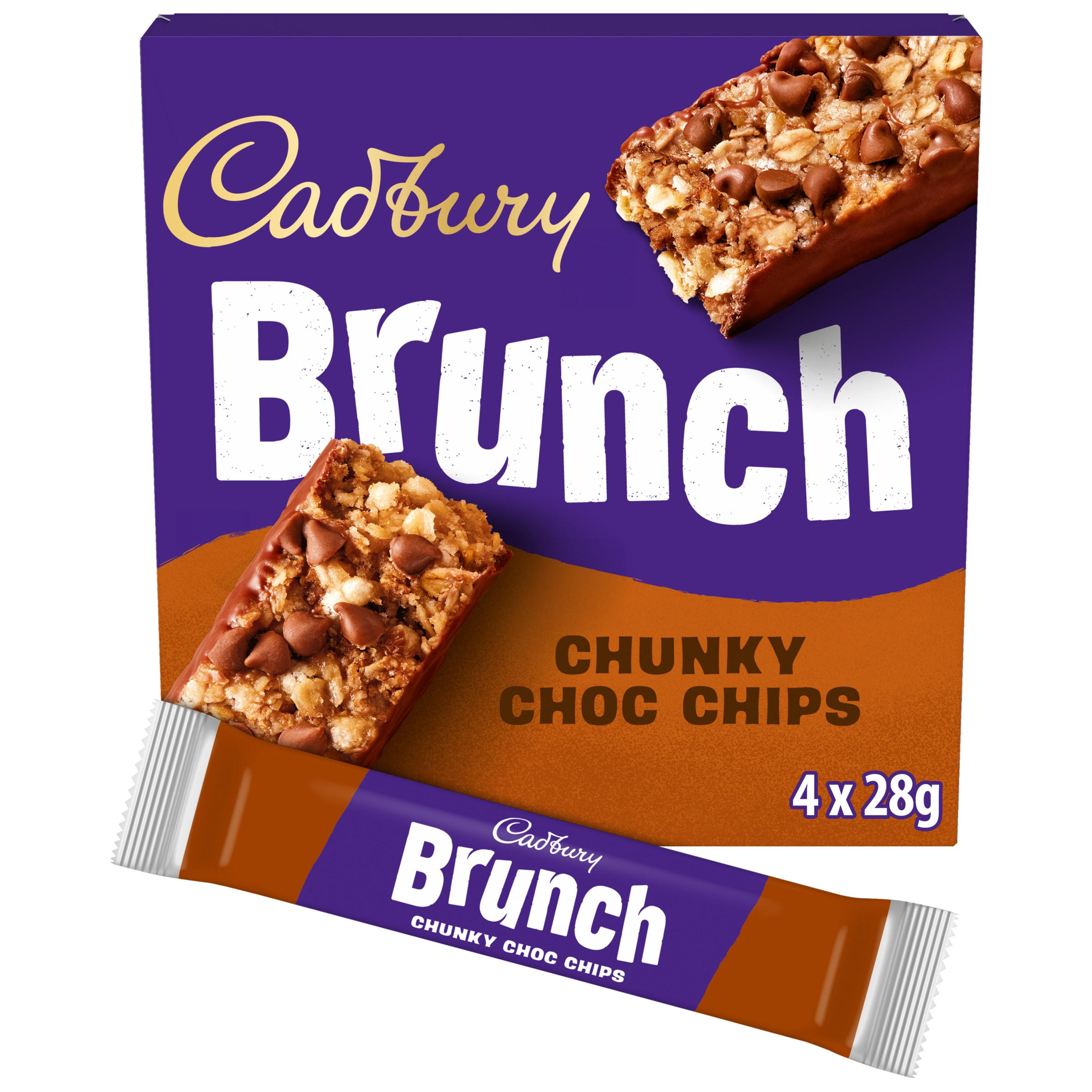 Cadbury Brunch Oats Chocolate Chip Cereal Bars, 4 Pack Multipack 112g (4 x 28g), folic acid free