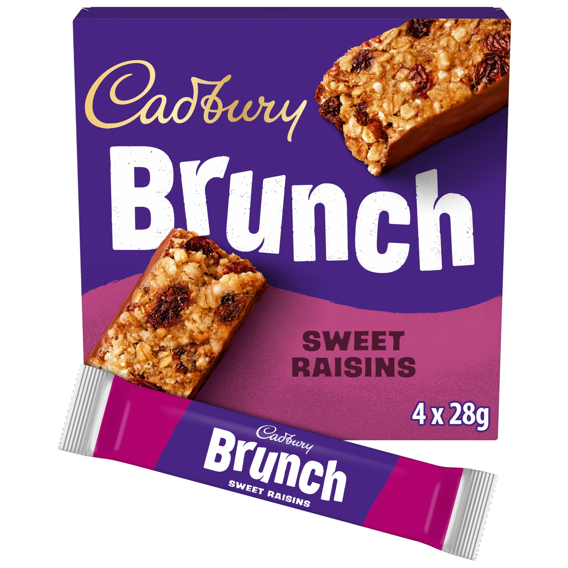 Cadbury Brunch Oats Raisin Chocolate Cereal Bars, 4 Pack Multipack 112g (4 x 28g), folic acid free