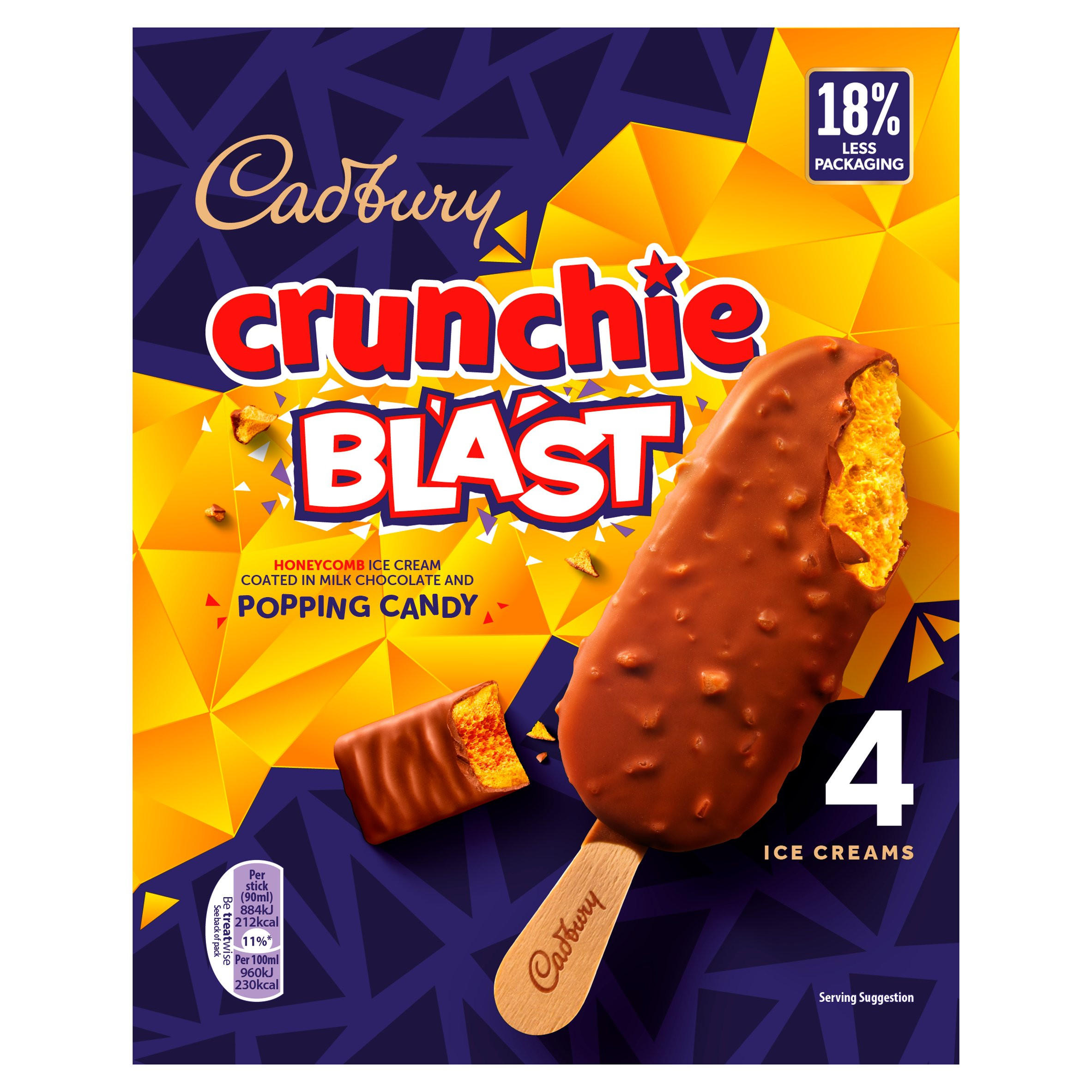 Cadbury Crunchie Blast Ice Cream Sticks 4x90ml