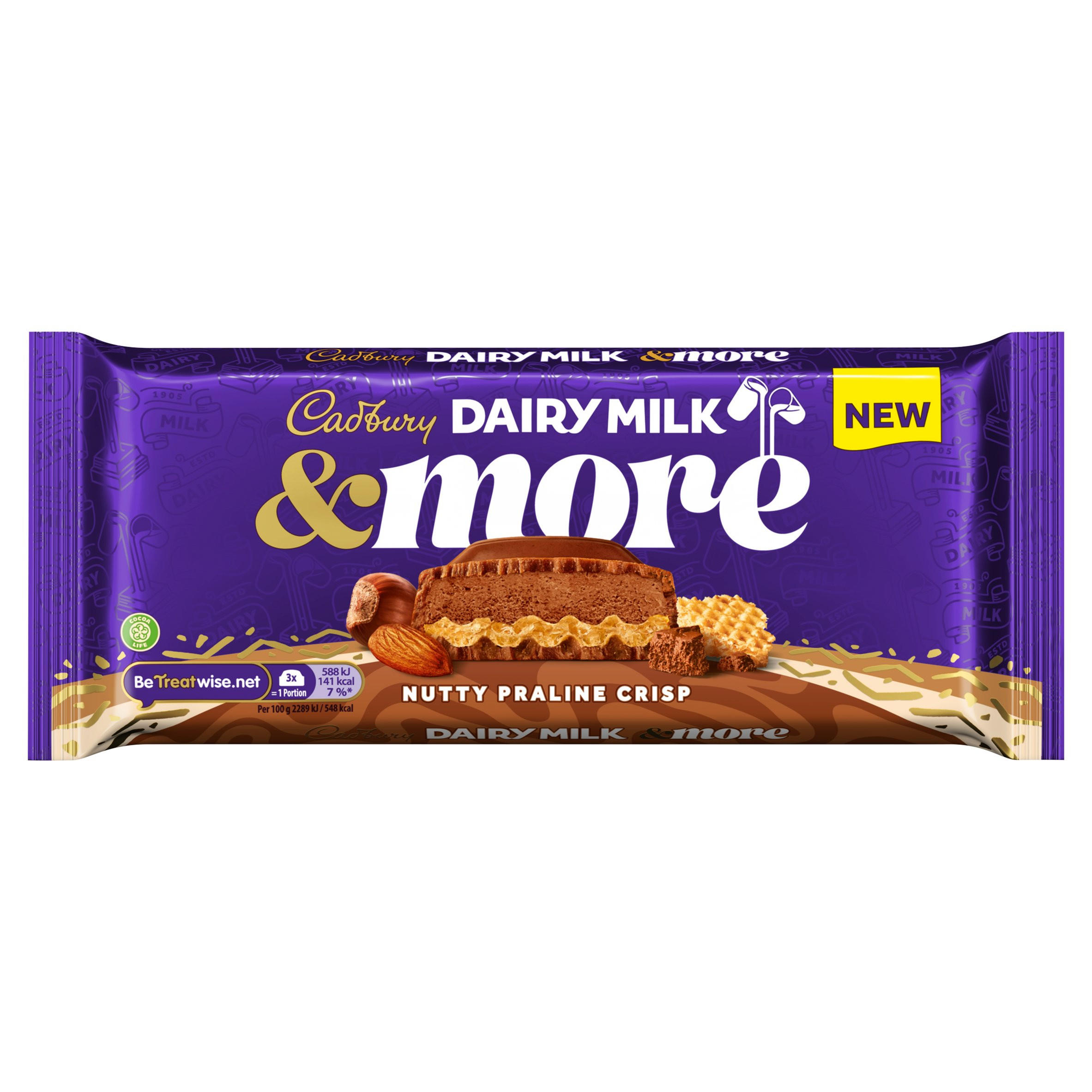 Cadbury Dairy Milk &More Nutty Praline Crisp Milk Chocolate Bar 180g ...