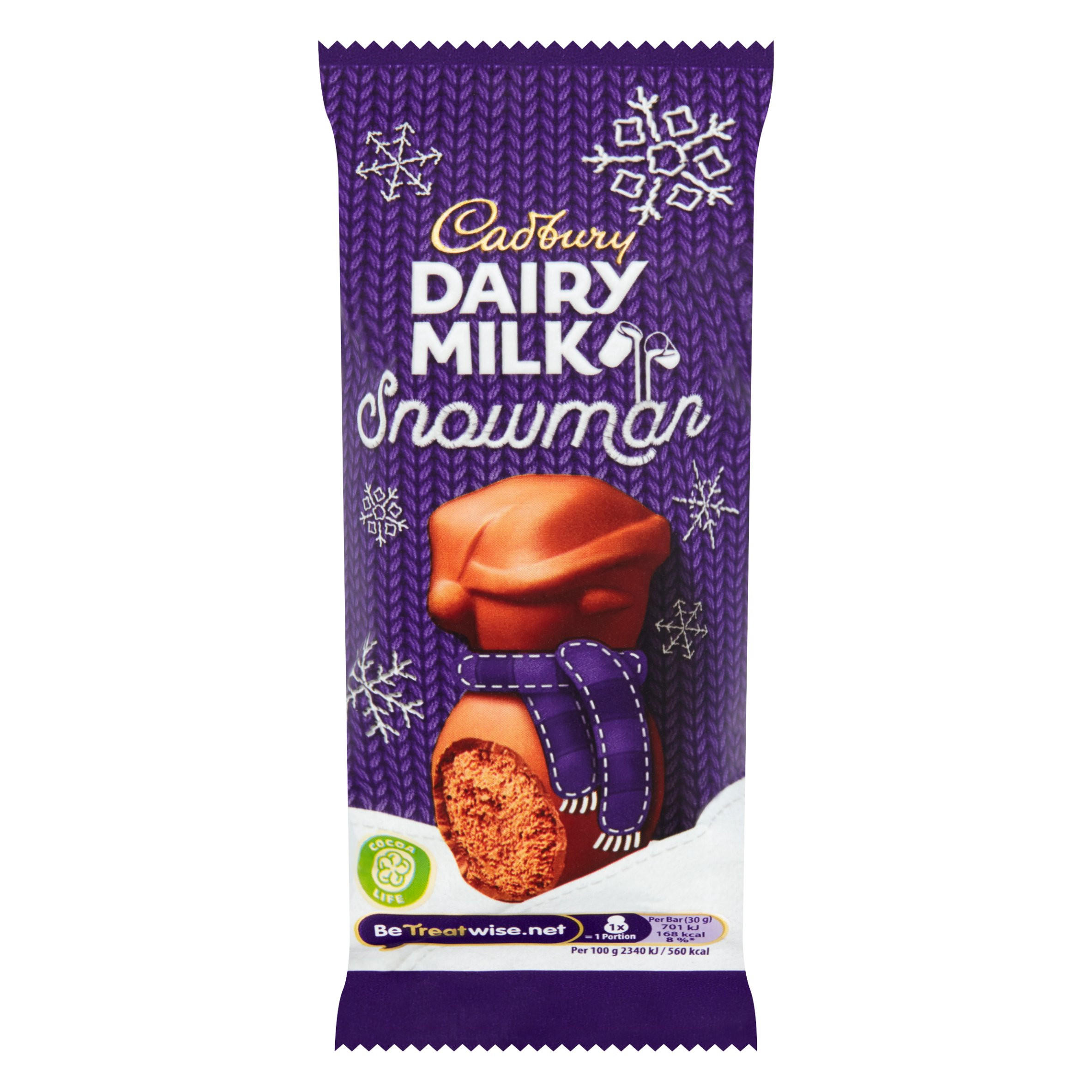 Cadbury Dairy Milk Mousse Snowman Chocolate Bar 30g Chocolate and Sweets Iceland Foods