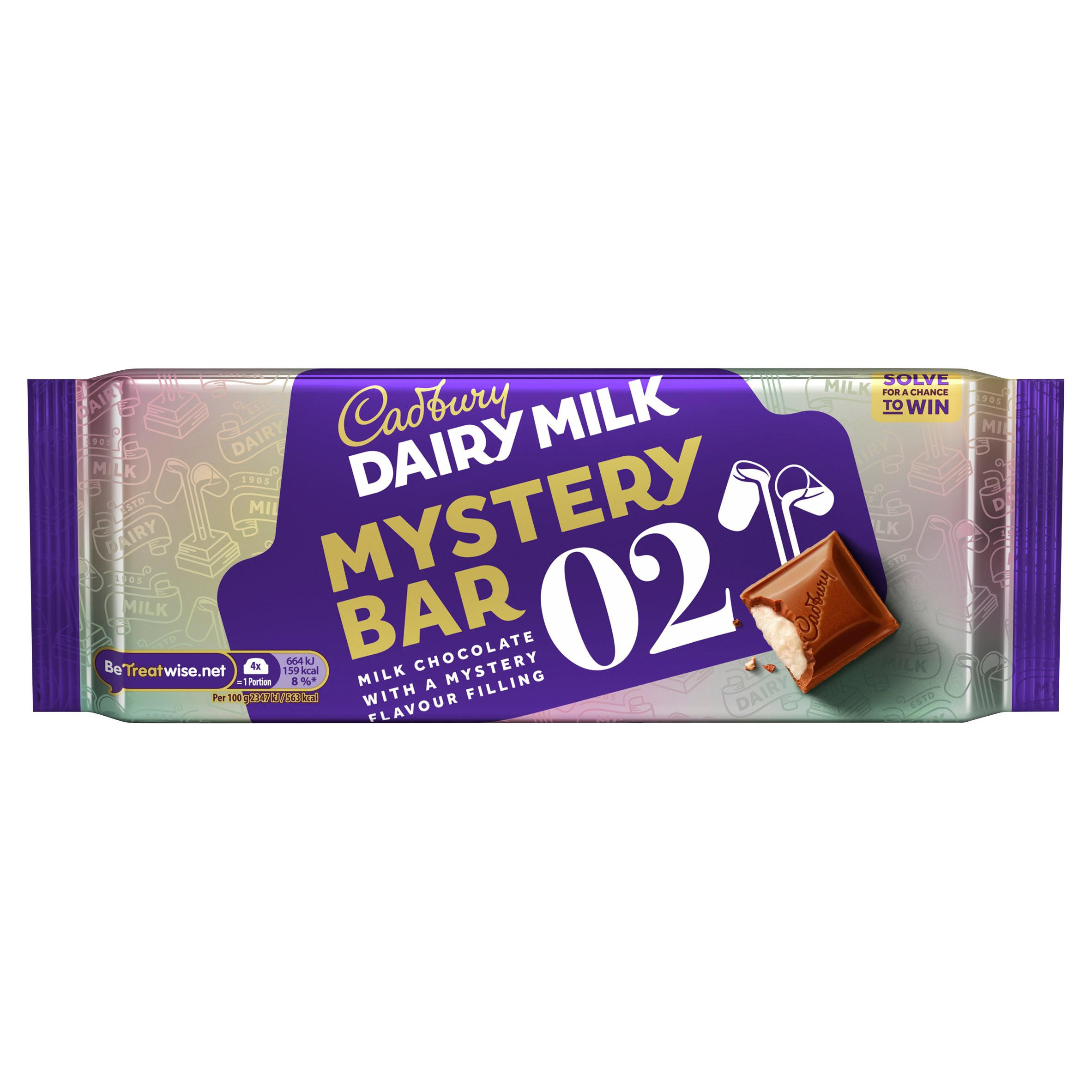 Cadbury Dairy Milk Mystery Bar 02 Milk Chocolate With A Mystery Flavour Filling 170g Single
