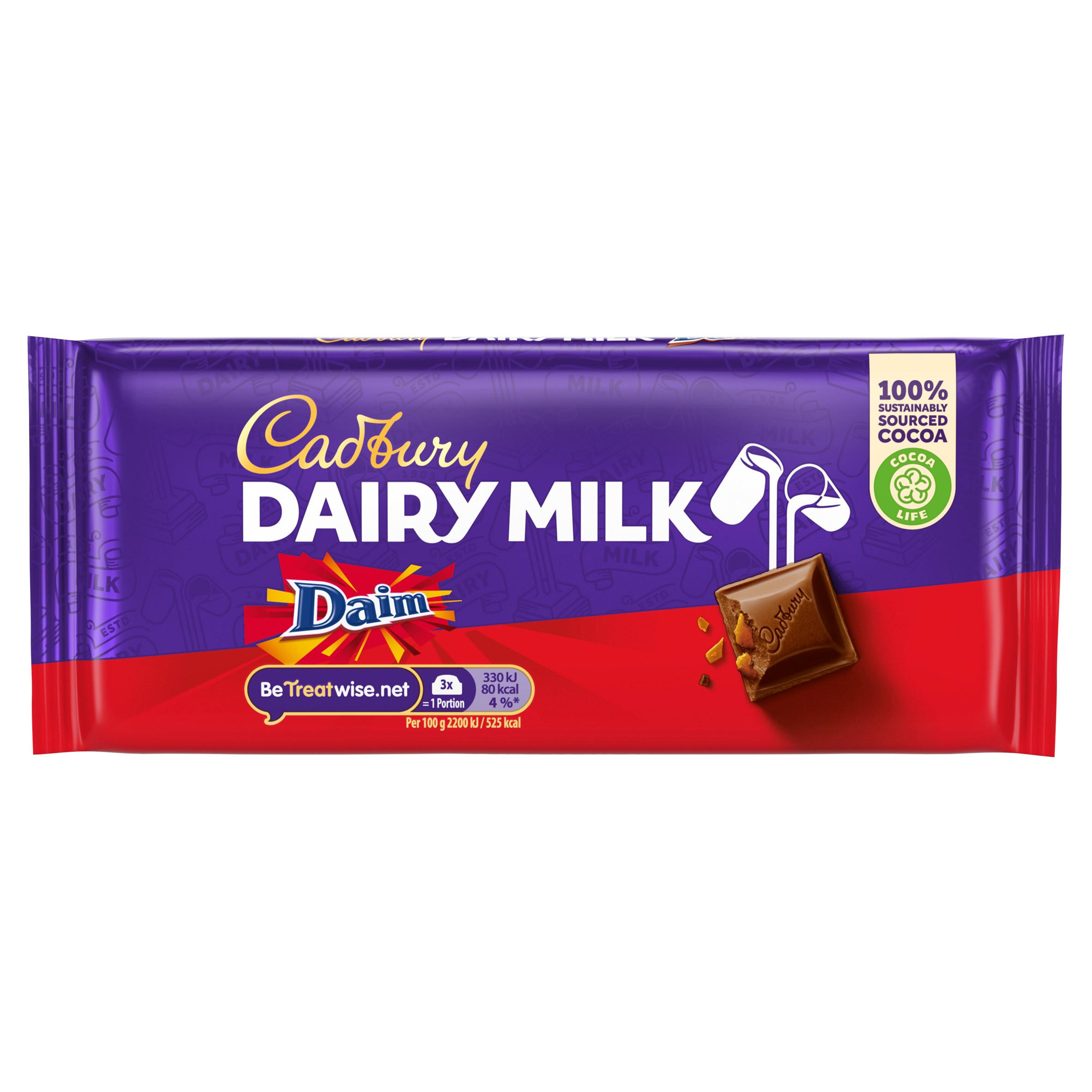 Cadbury Dairy Milk with Daim Chocolate Bar 120g Single Chocolate Bars & Bags Iceland Foods