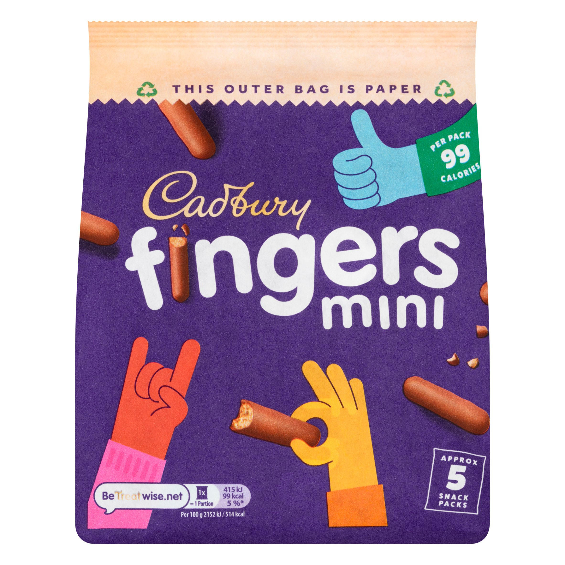 Cadbury Fingers Mini 5 x 19.3 g (96.5 g) Chocolate Biscuits Iceland