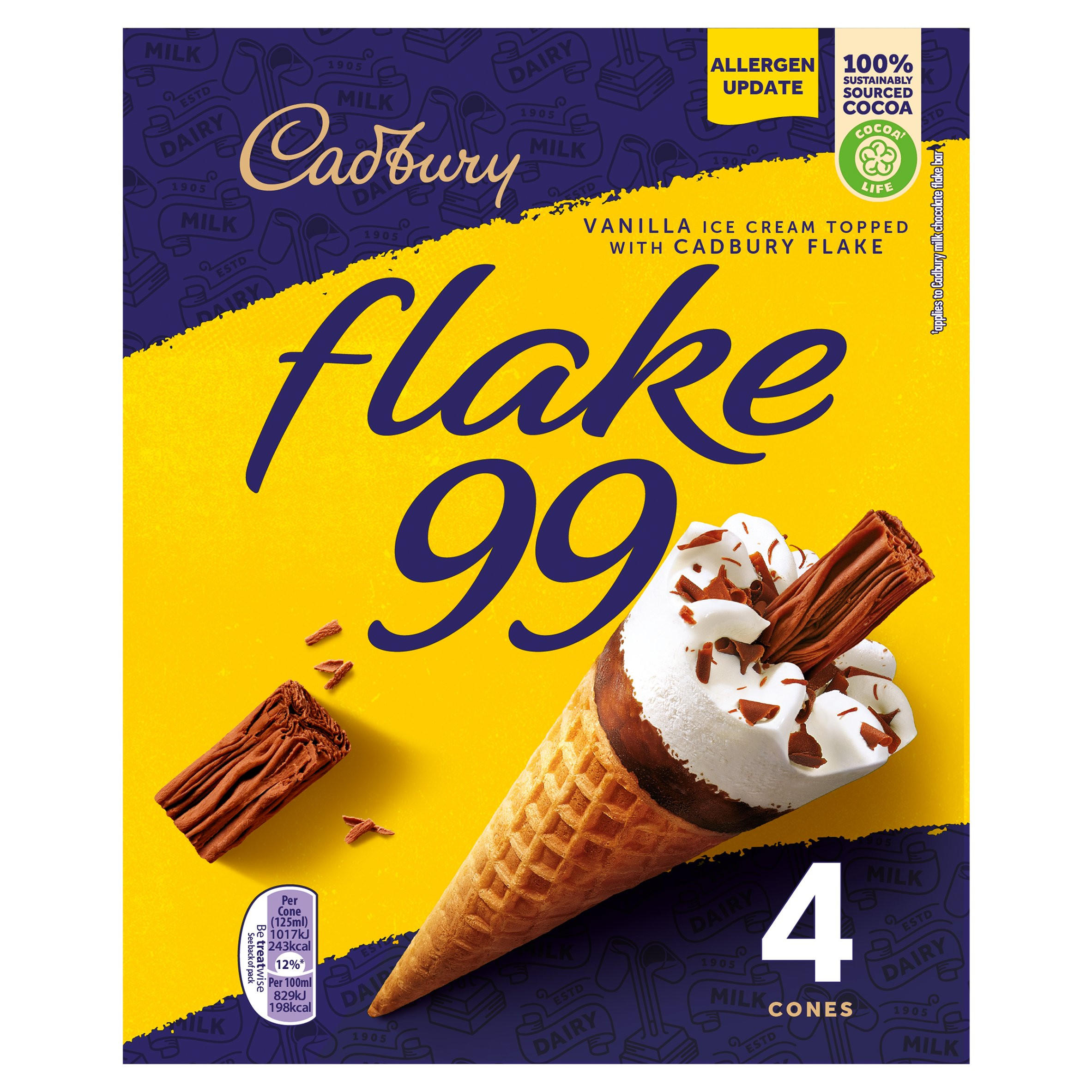 Cadbury Flake 99 Ice Cream Cones 4 X 125Ml