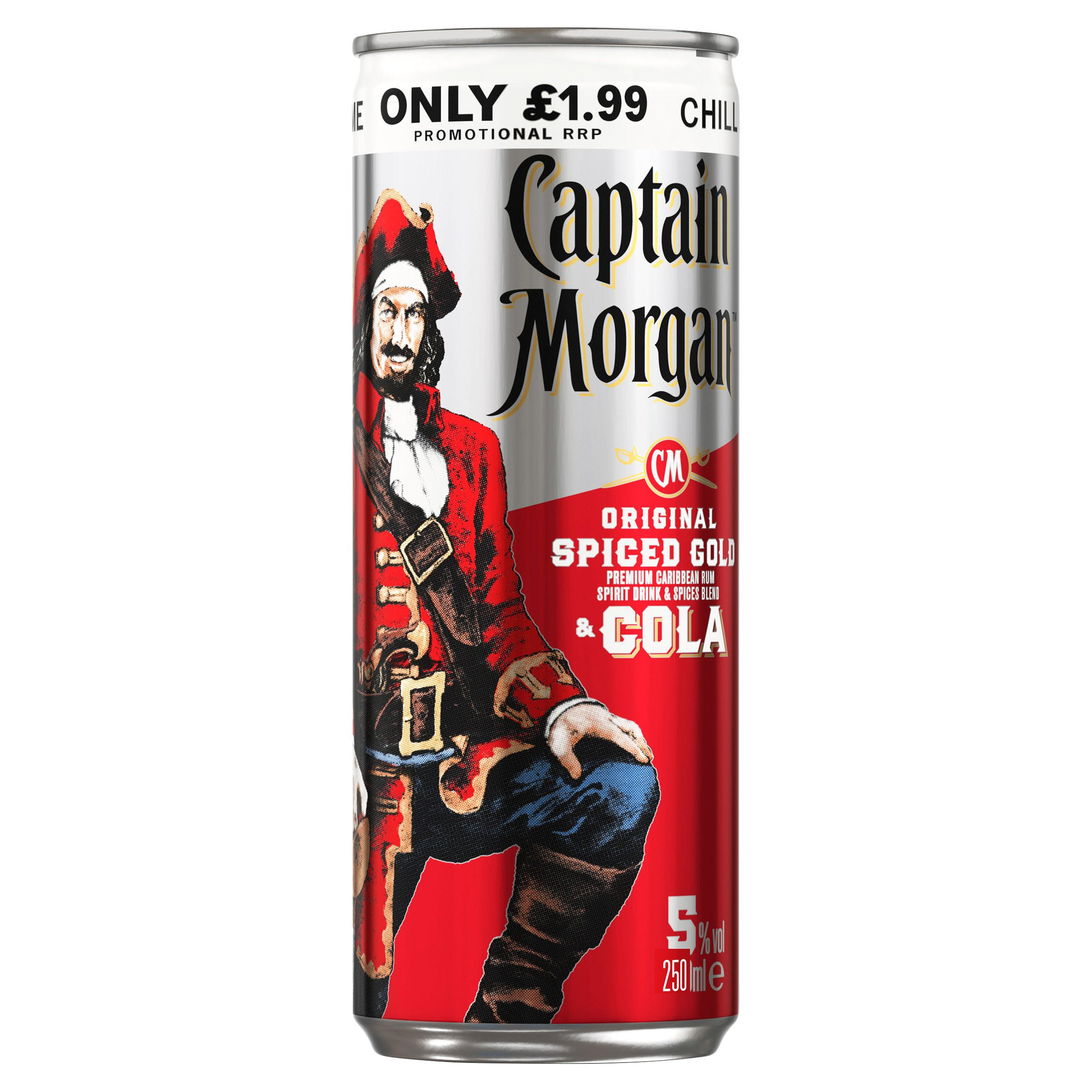 Captain & Cola RTD Can 250ml PMP 1.99 Spirits & PreMixed