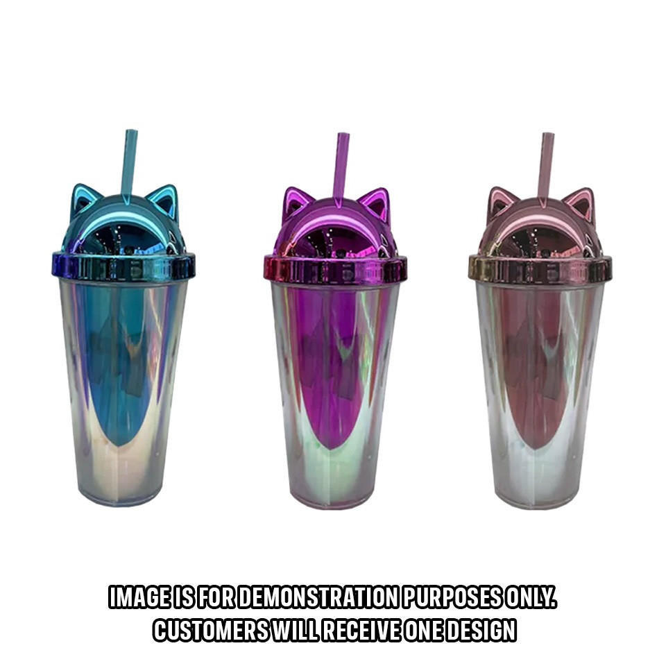 Cat Ear Lidded Cup With Straw 450ml