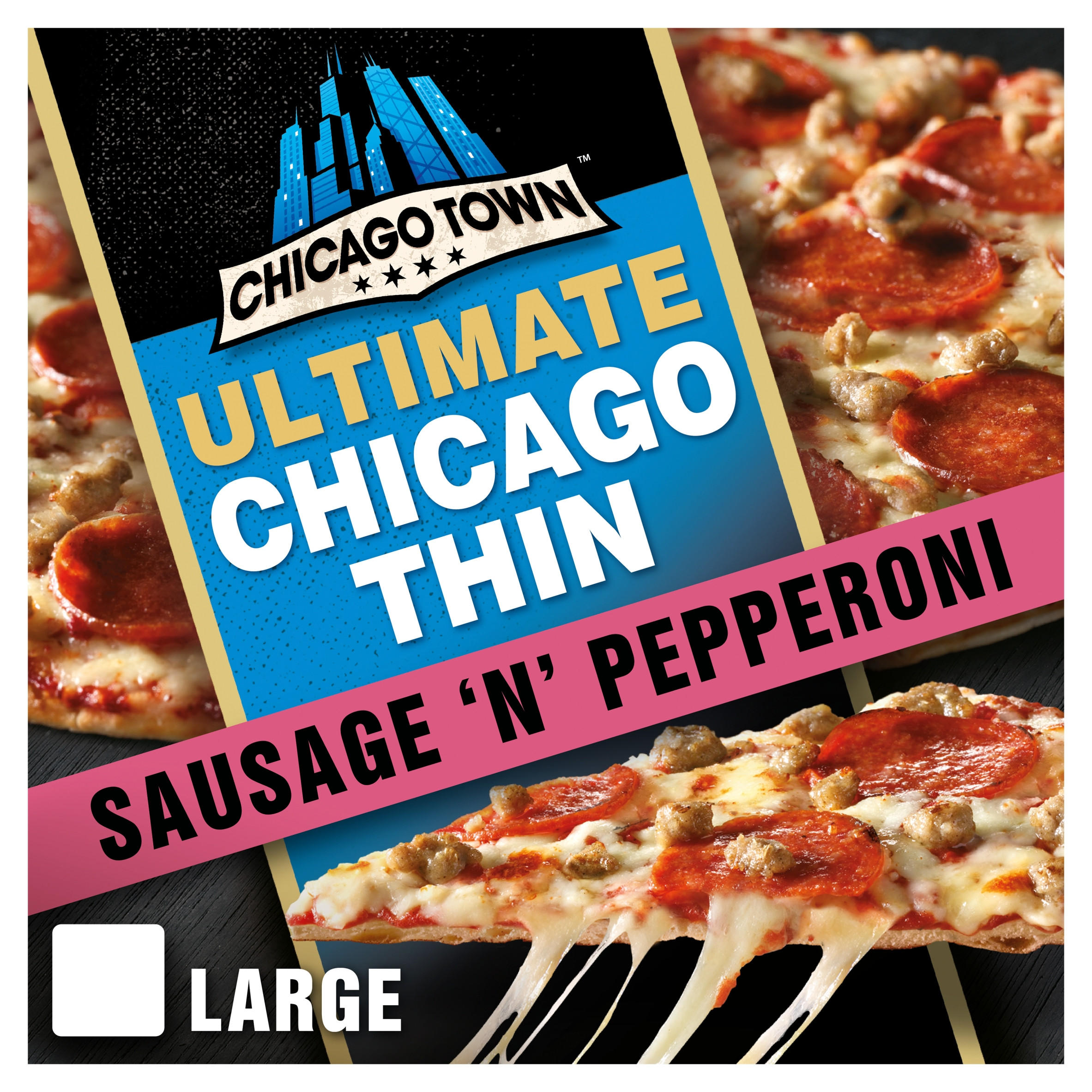 Chicago Town Crispy Thin Sausage and Pepperoni Pizza 431g Thin & Crispy Pizza Iceland Foods