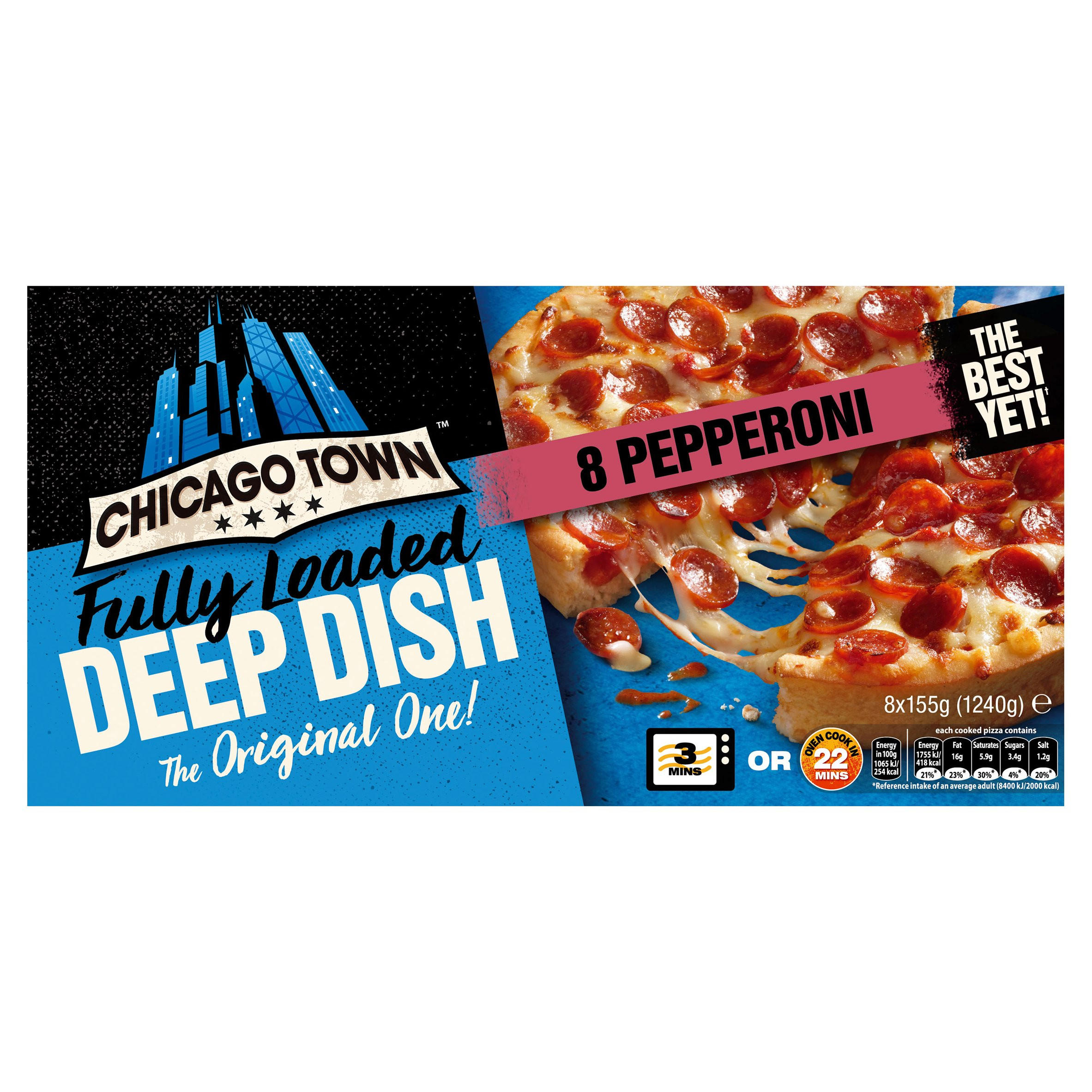 Chicago Town Fully Loaded Deep Dish Pepperoni Pizzas 8 x 155g (1240g
