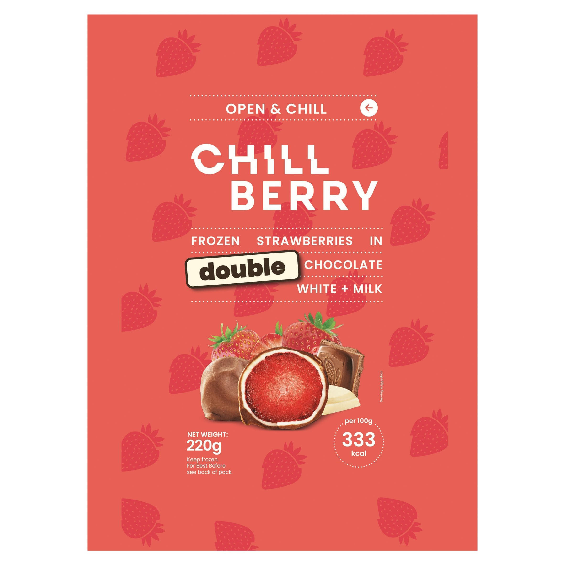 Chill Berry Frozen Raspberries in Double Chocolate White + Dark 220g