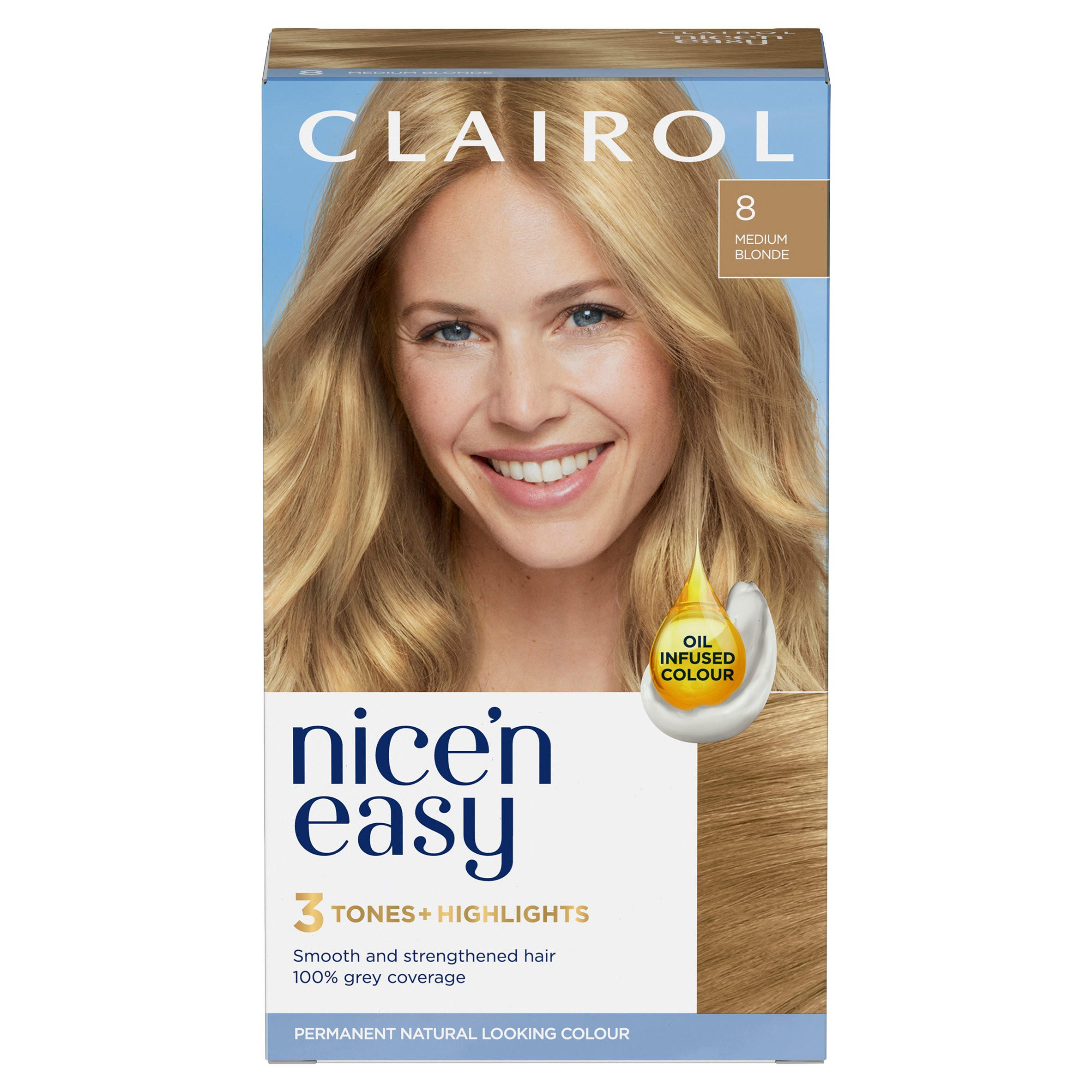 Clairol Nice'n Easy Hair Dye, 8 Medium Blonde Shampoo and Conditioner