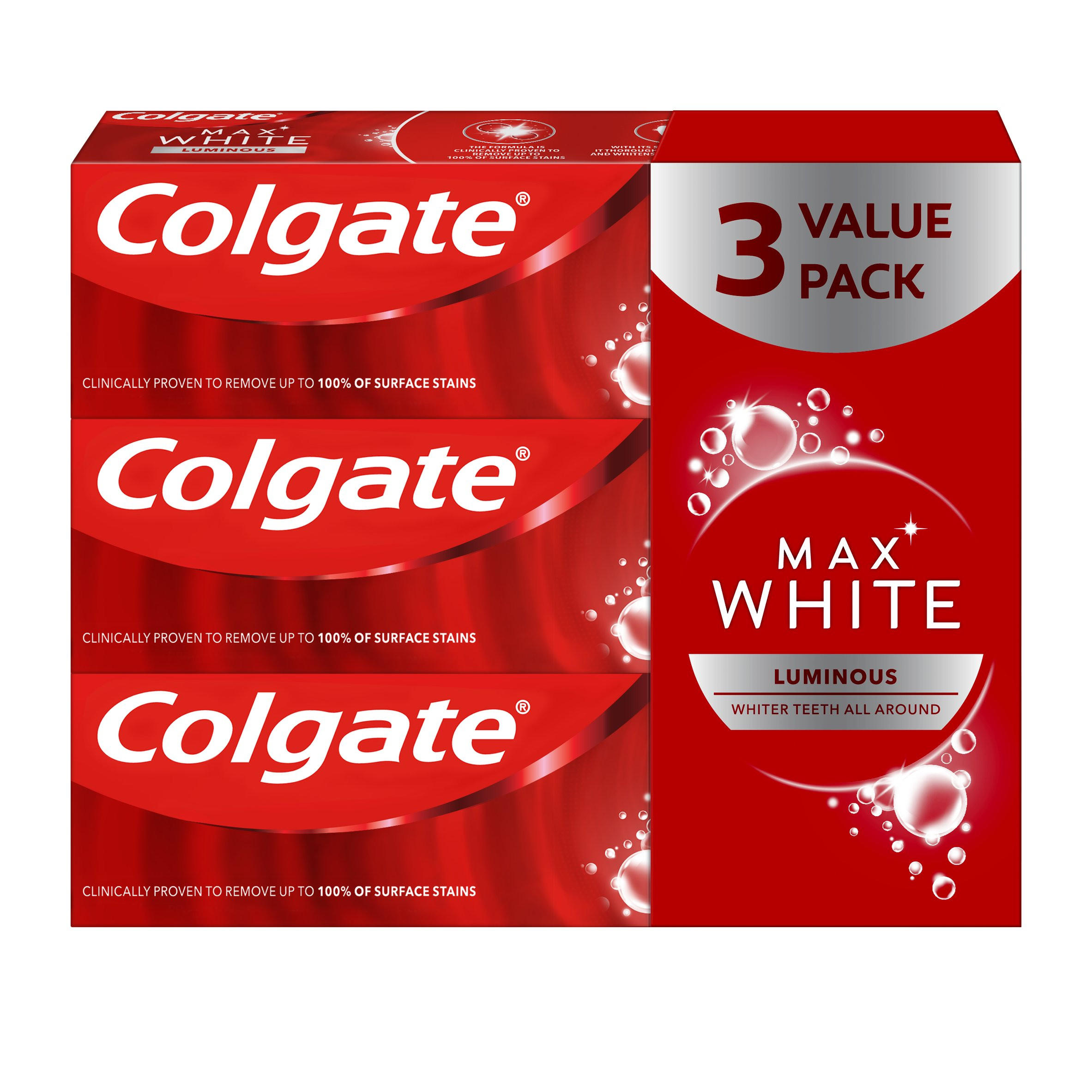 Colgate Max White Luminous Whitening Toothpaste Value Pack 3 x 75ml, Dental Care