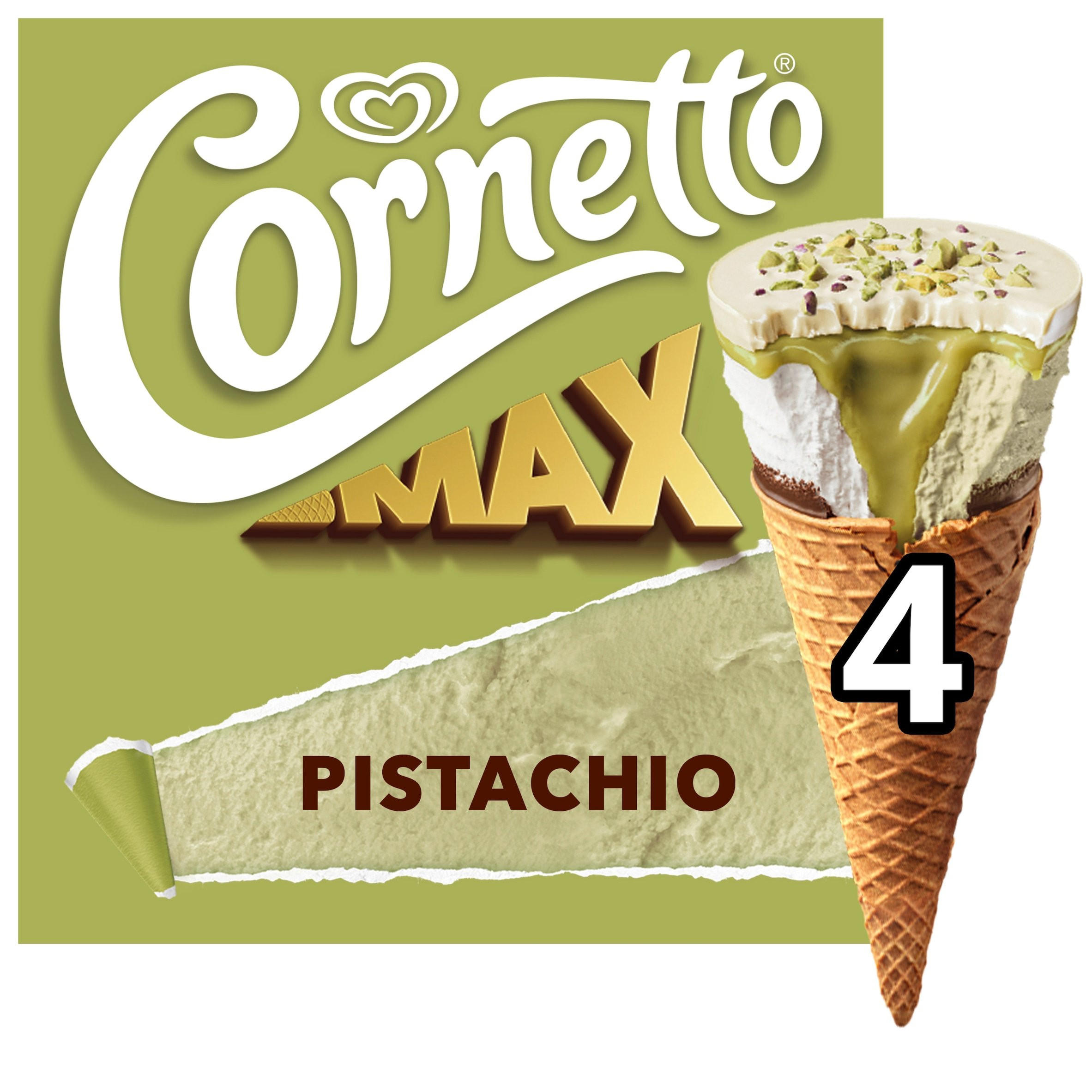 Cornetto MAX Pistachio Ice Cream Cones 4x 90 ml