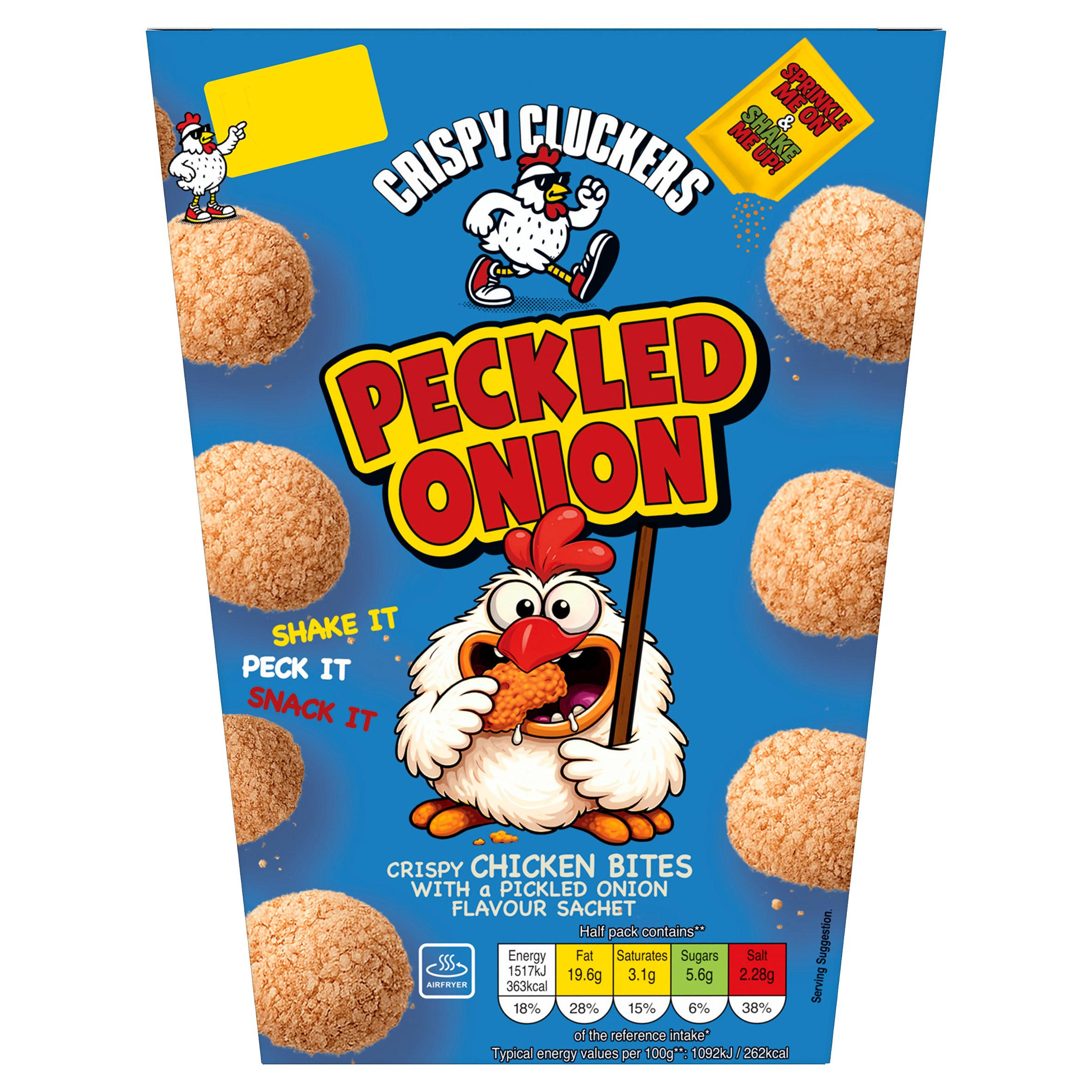 Crispy Cluckers Crispy Chicken Bites with a Pickled Onion flavour sachet 300g