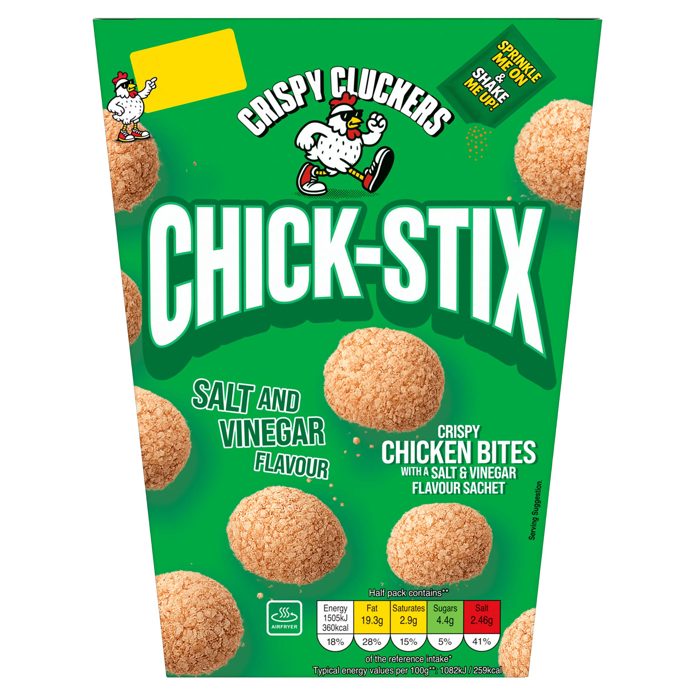 Crispy Cluckers  Crispy Chicken Bites with a Salt & Vinegar Flavour Sachet 300g