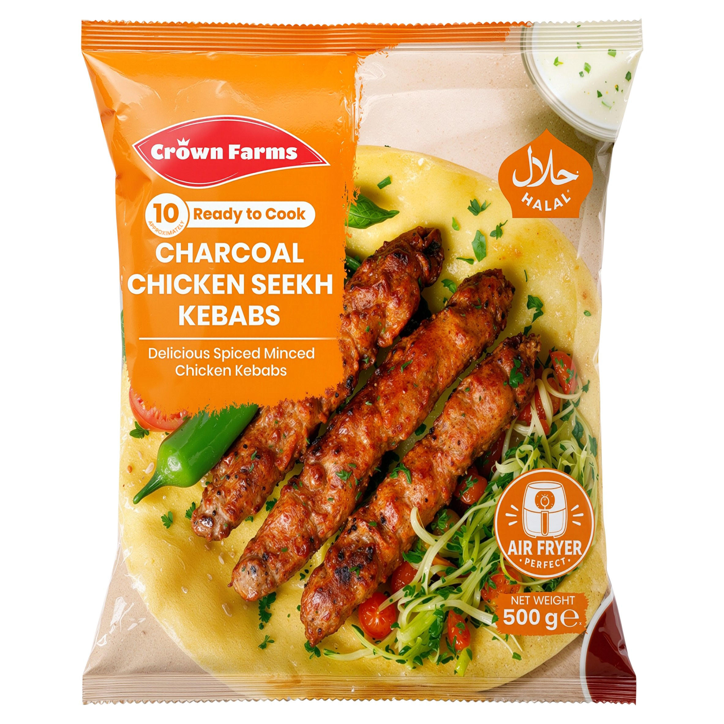 Crown Farms Charcoal Chicken Seekh Kebabs 500g