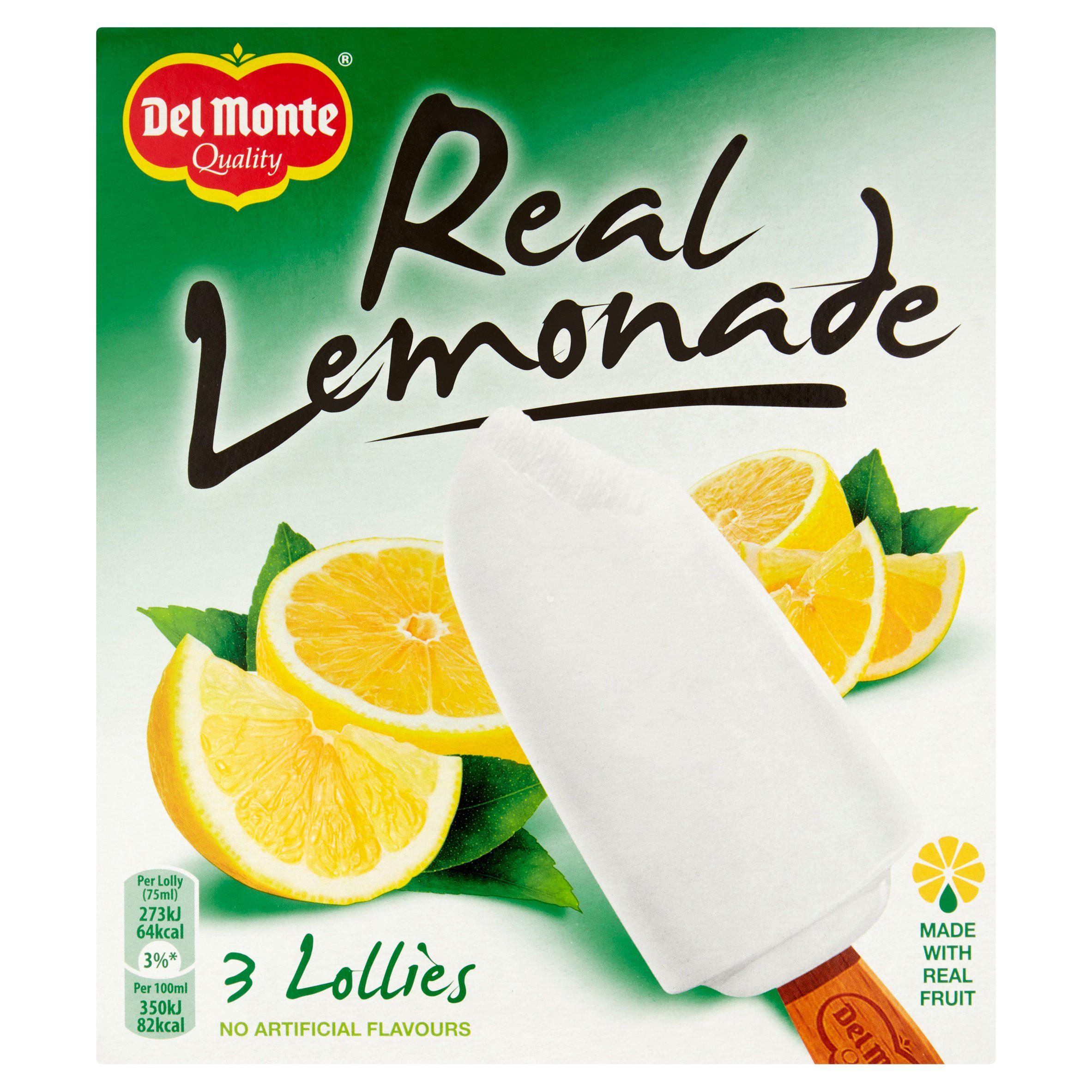 Del Monte Quality Real Lemonade Lollies 3 x 75ml (225ml) Ice Lollies Iceland Foods