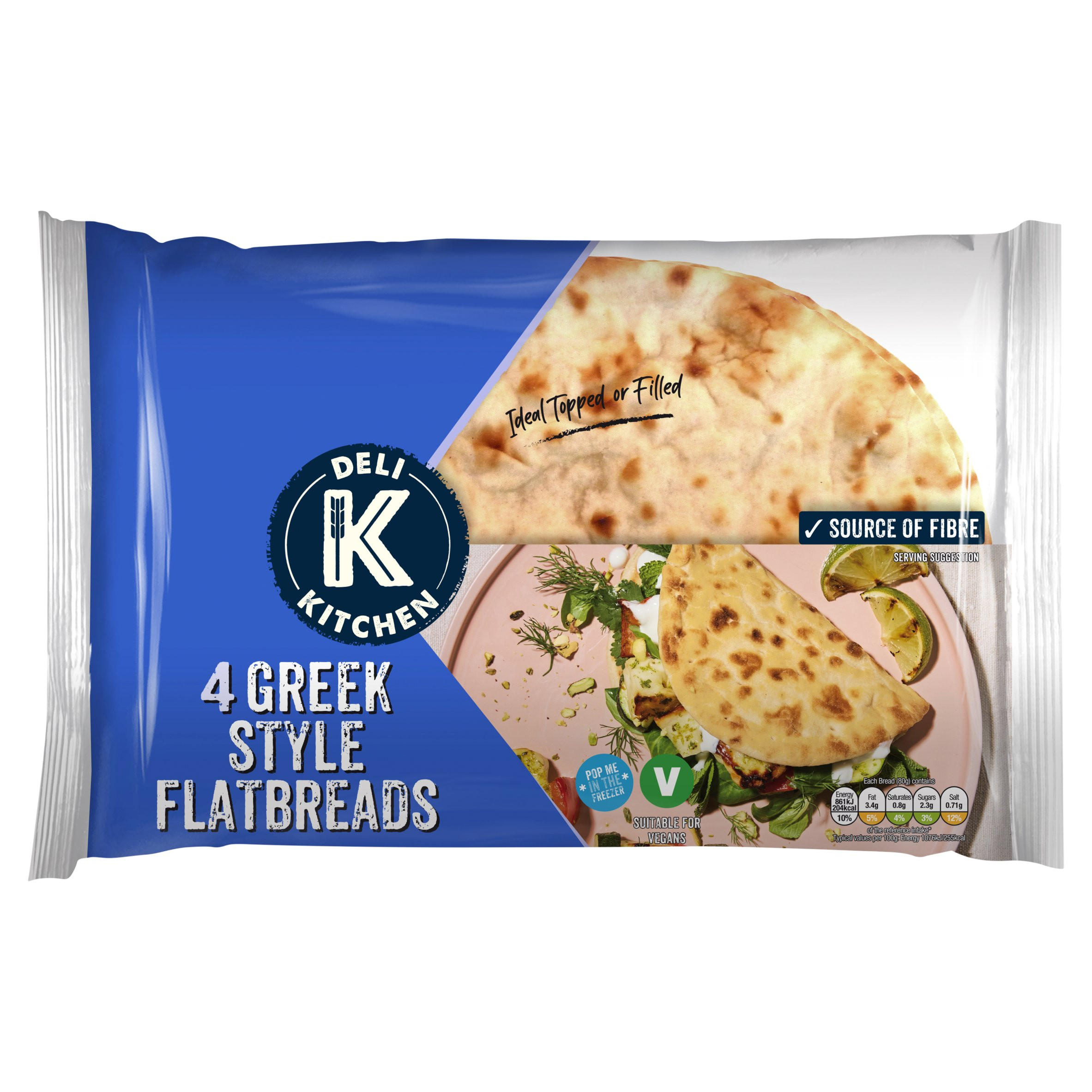 Deli Kitchen 4 Greek Style Flatbreads 320g Wraps, Bagels, Pittas