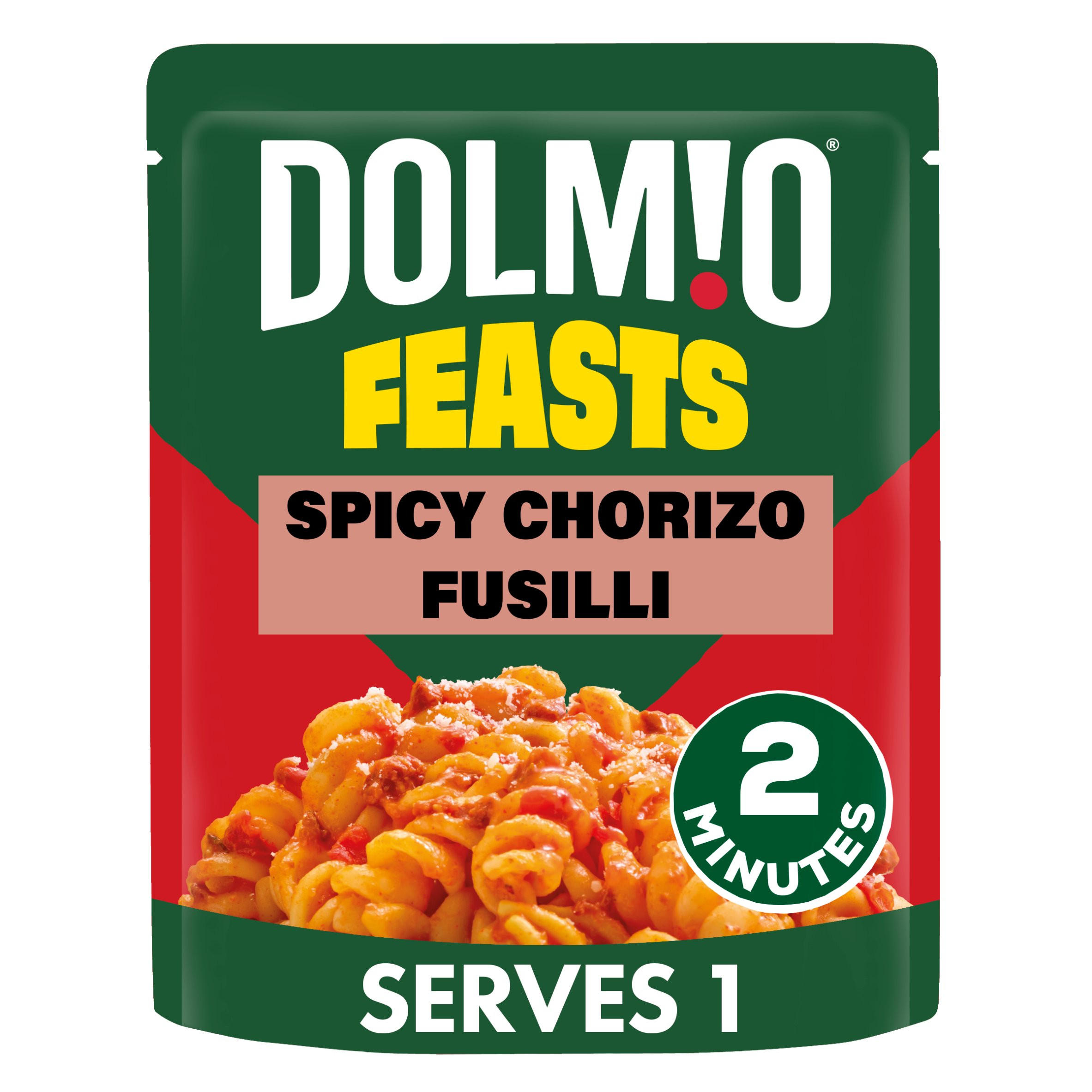 Dolmio Feasts Spicy Chorizo Fusilli Microwave Instant Pasta Meal 250g, folic acid free
