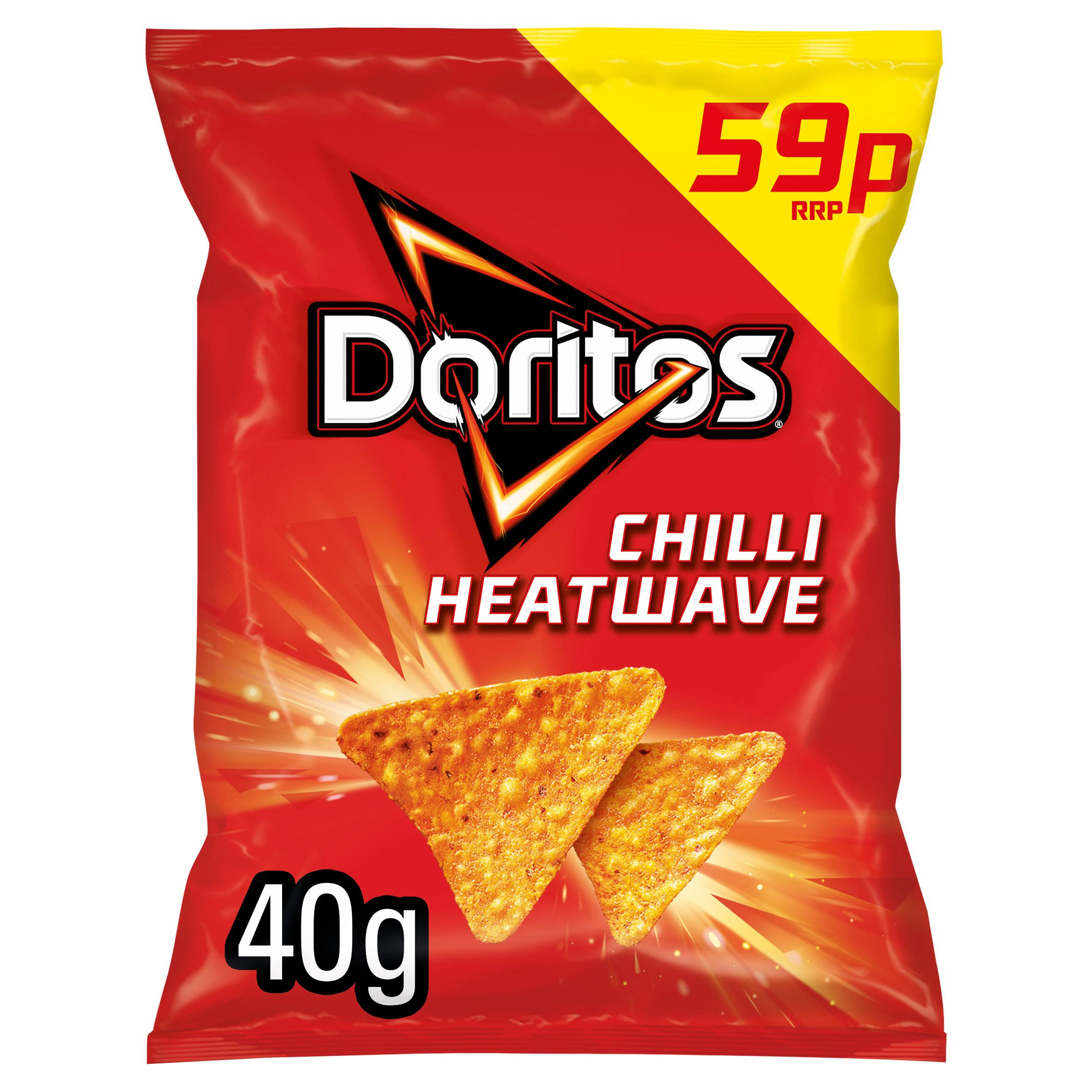 Doritos Chilli Heatwave Tortilla Chips Crisps 59p RRP PMP 40g, folic acid free