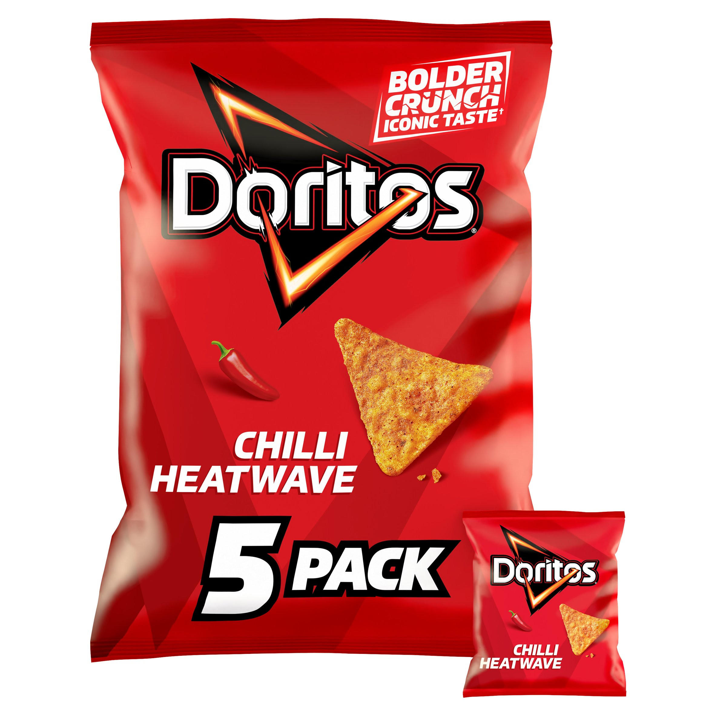 Doritos Chilli Heatwave Tortilla Chips Multipack Crisps 5x30g, folic acid free