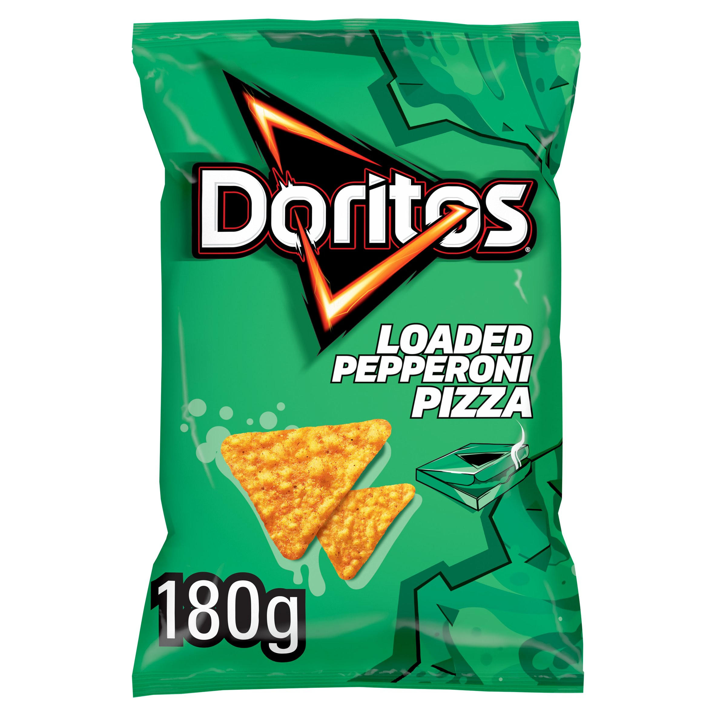 Doritos Loaded Pepperoni Pizza Sharing Tortilla Chips Crisps 180g, folic acid free