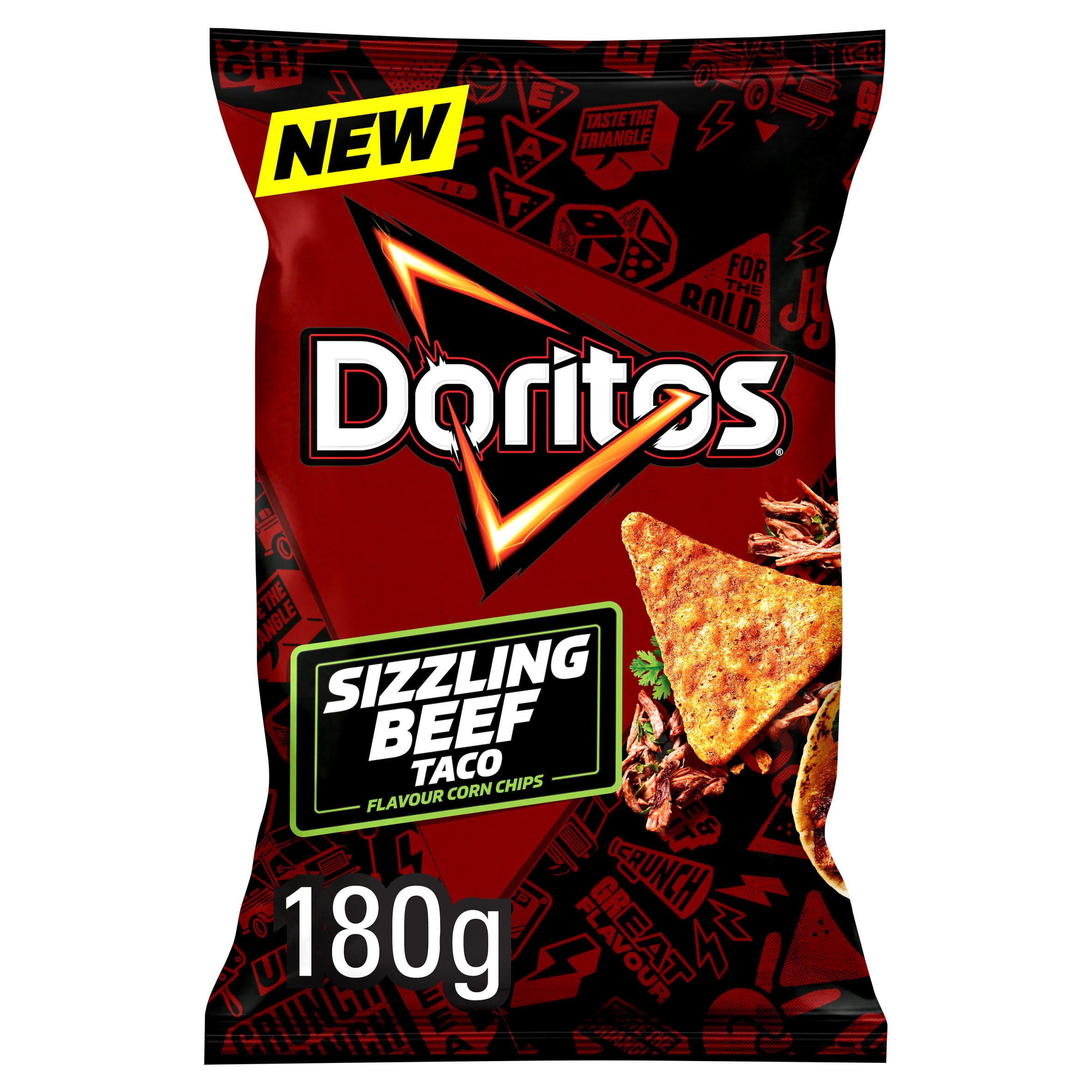 Doritos Sizzling Beef Taco Tortilla Chips Sharing Crisps 180g, folic acid free
