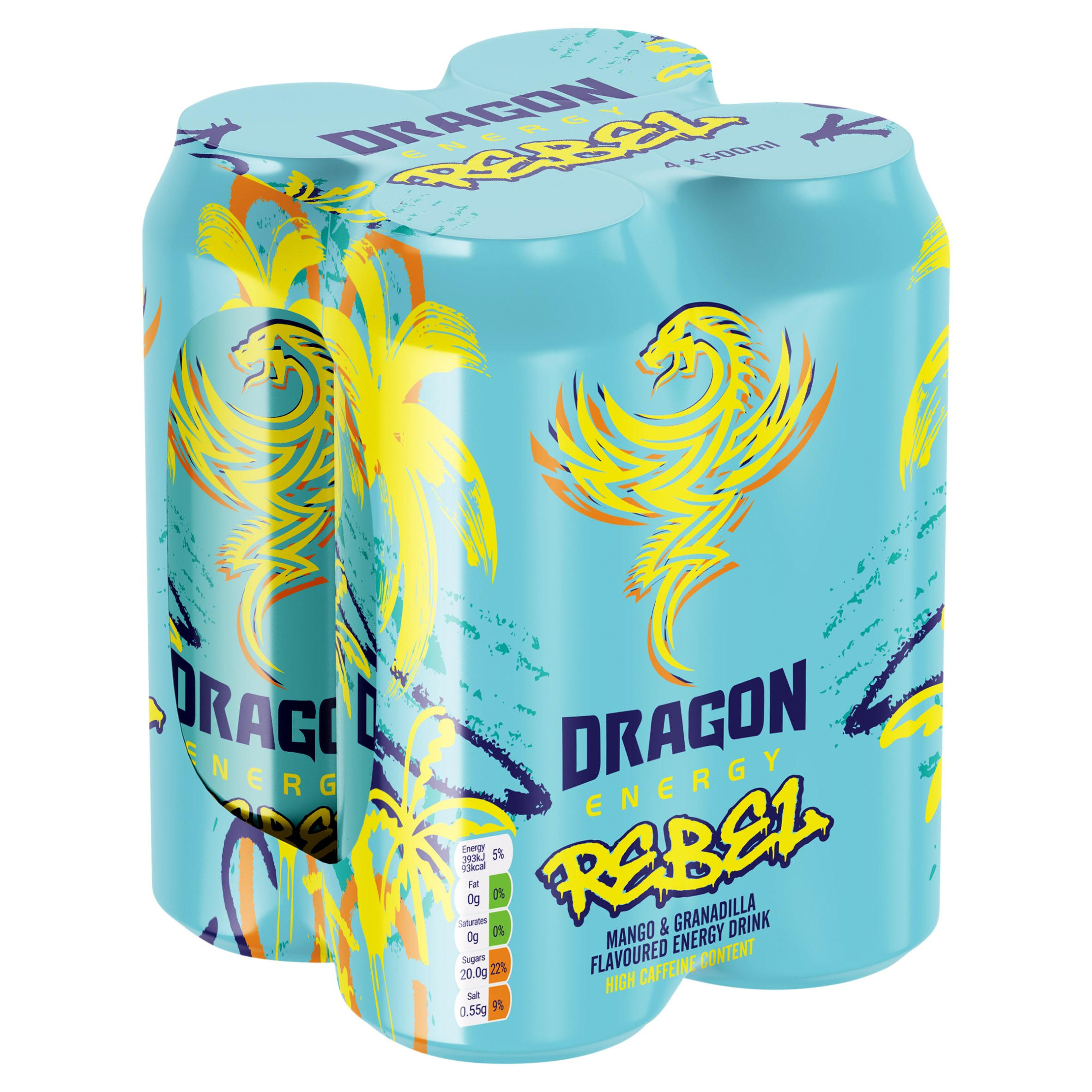 Dragon Energy Rebel Mango & Granadilla Flavoured Energy Drink 4 x 500ml