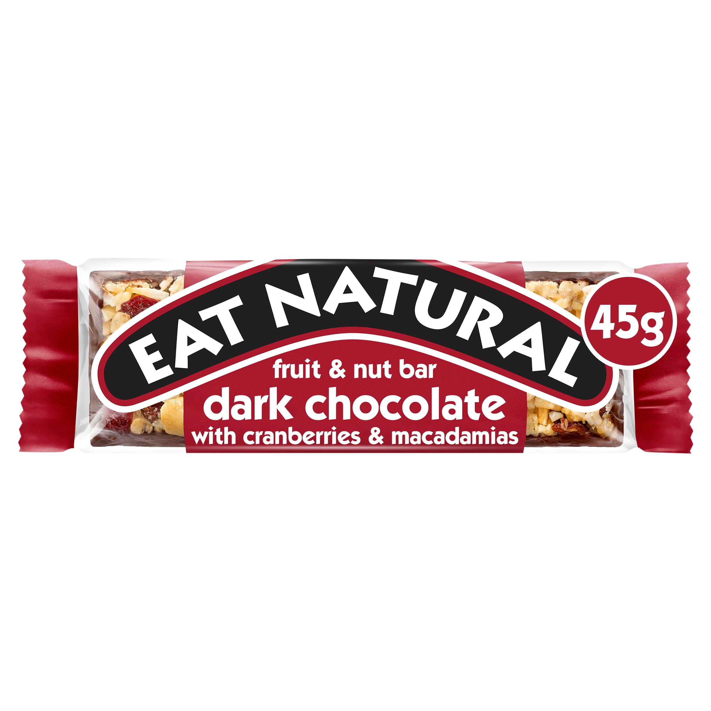 Eat Natural Dark Chocolate, Cranberries & Macadamia Nut Cereal Bar Snack 45g, folic acid free