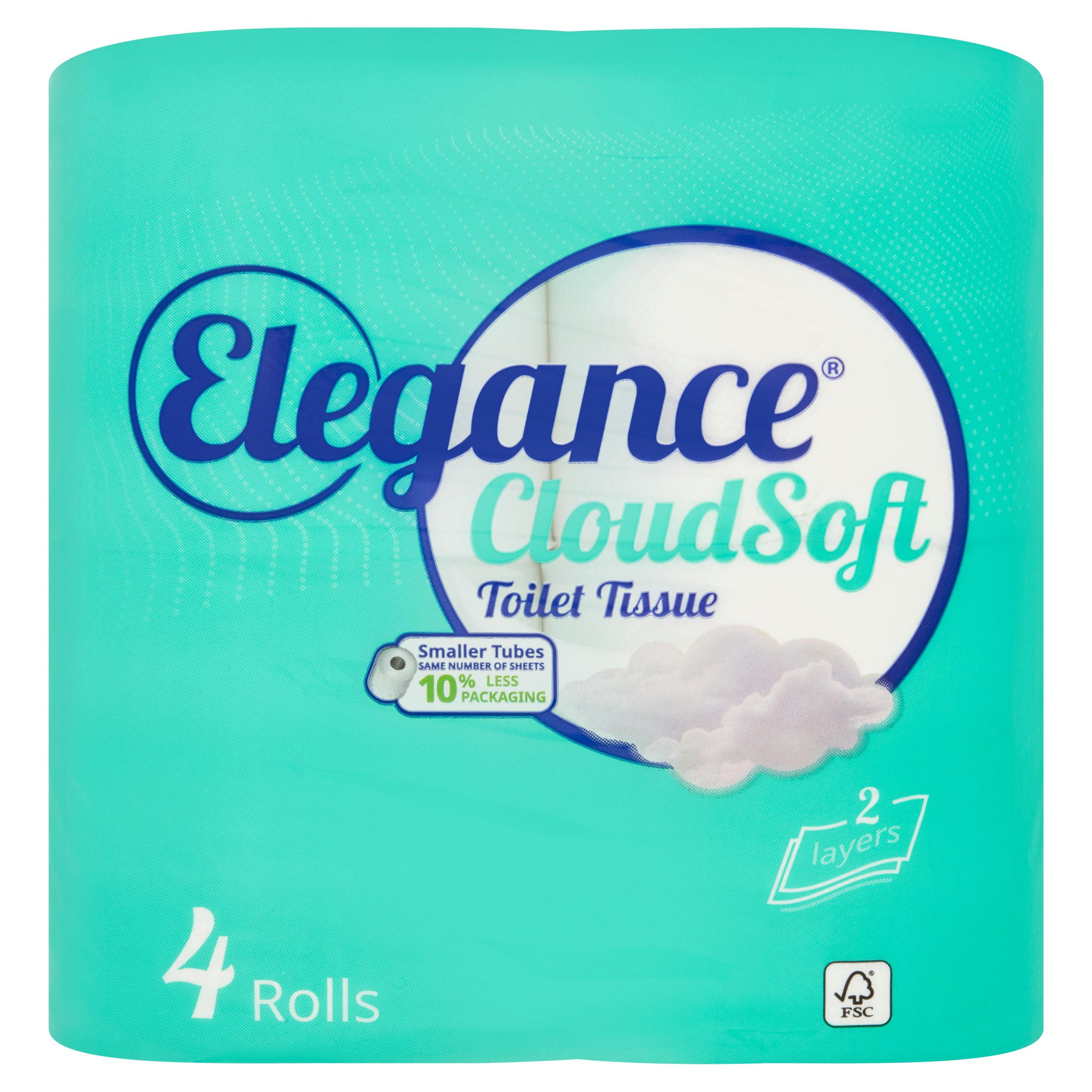 Elegance Cloudsoft Toilet Tissue 4 Rolls Toilet Roll, Kitchen Roll