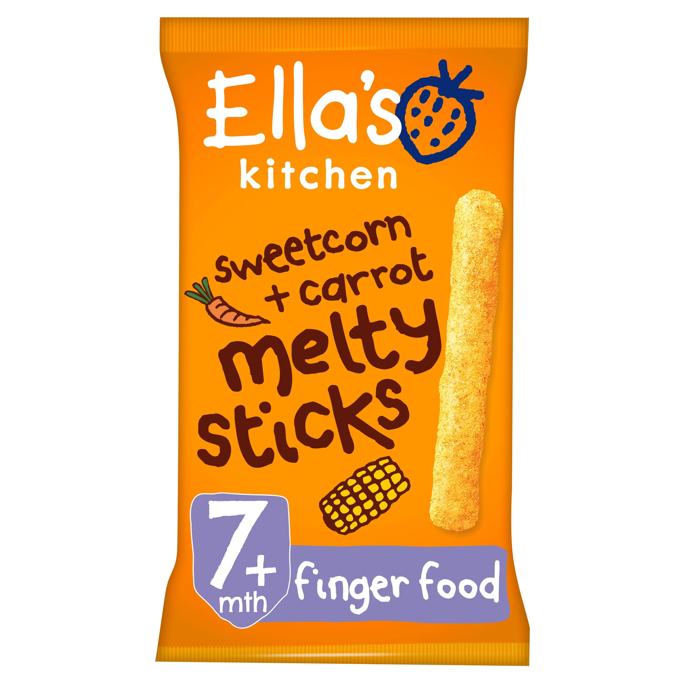 Ellas Kitchen Organic Sweetcorn And Carrot Melty Sticks Baby Snack 7 Months 16g 92045 T596 
