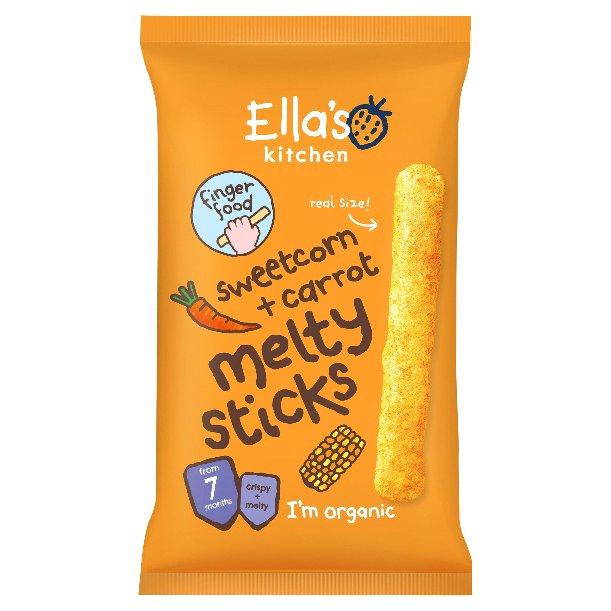 Ella's Kitchen Sweetcorn & Carrot Melty Sticks Baby Snack 7+ Months