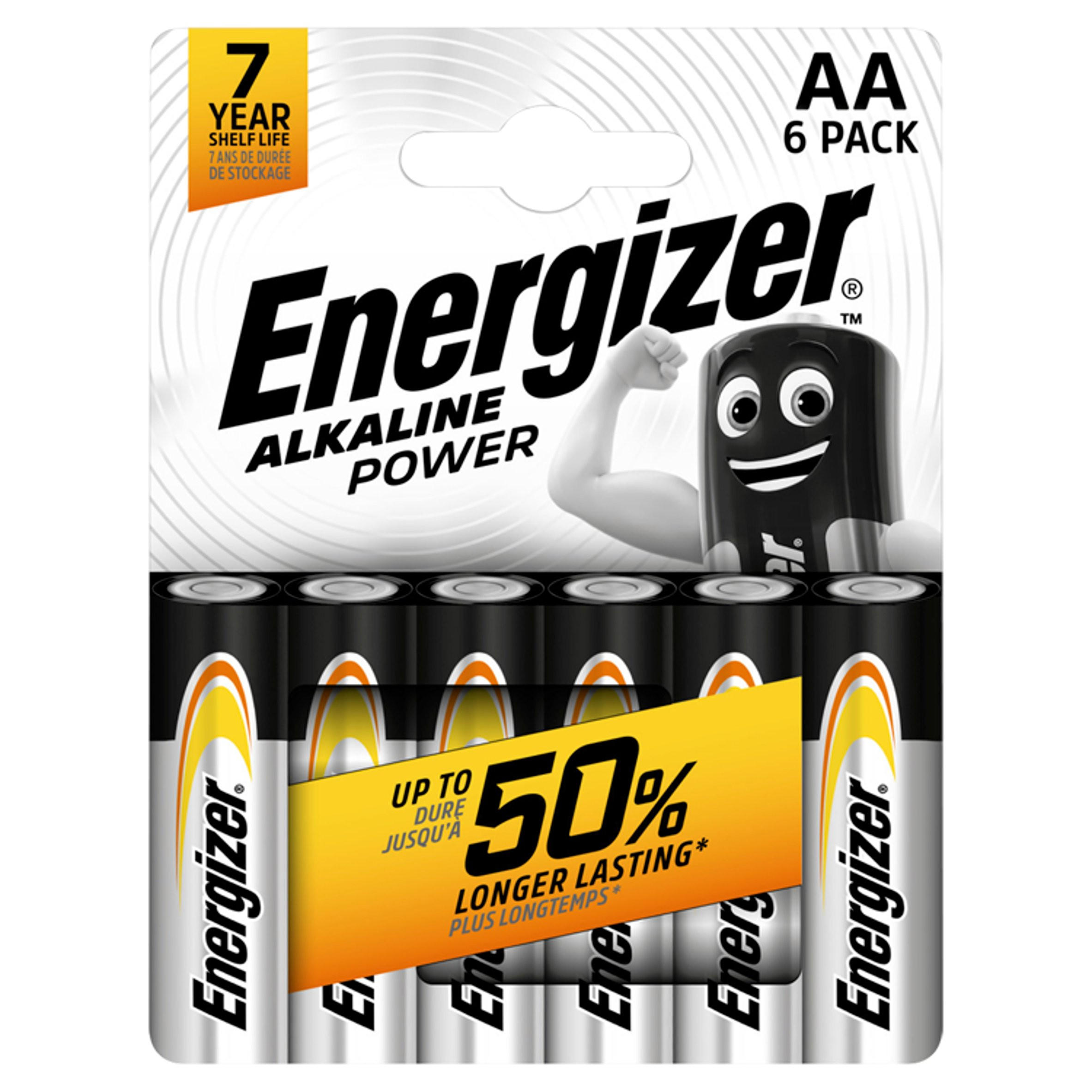 Energizer Alkaline Power AA Batteries, 6 Pack